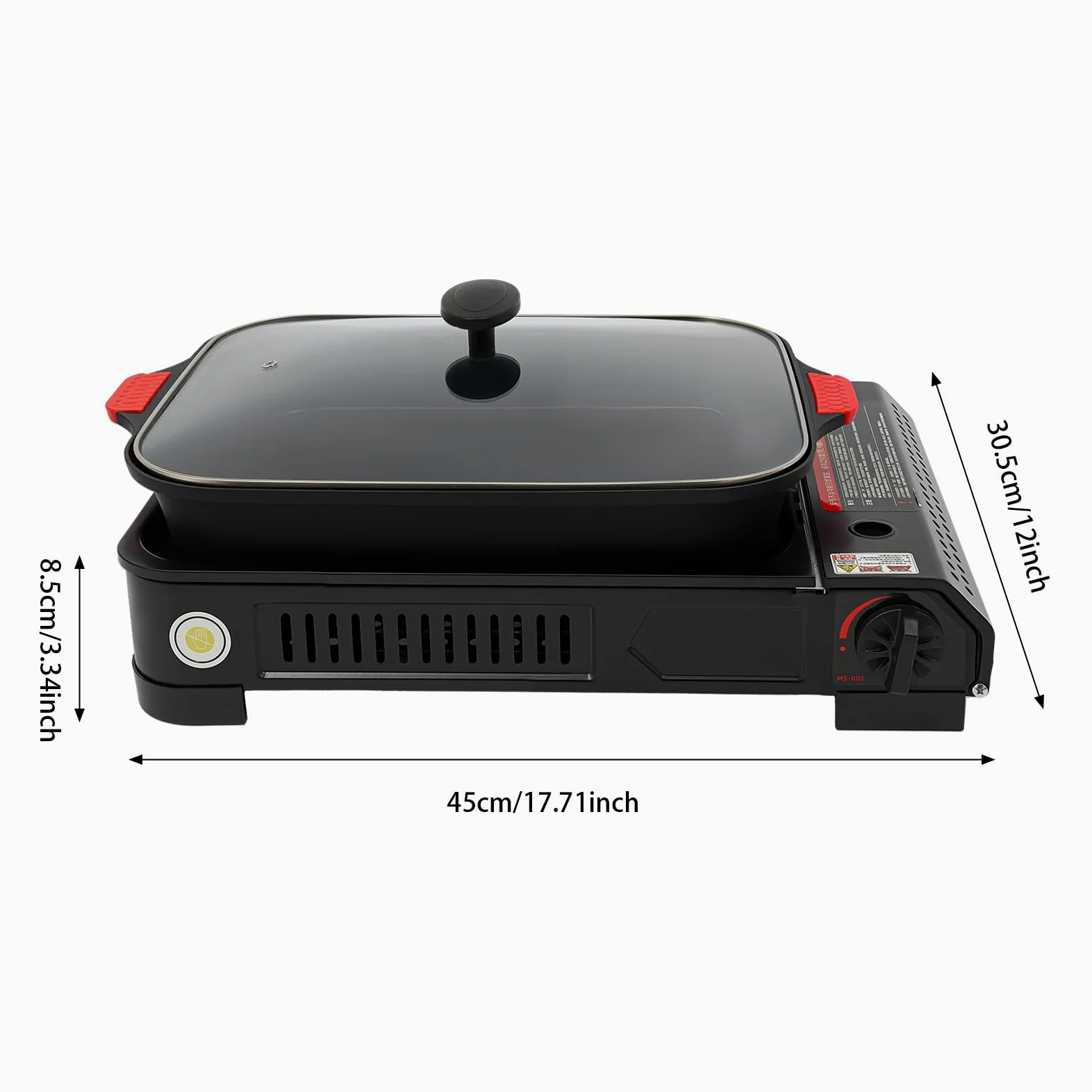 Barbacoa de gas para camping, pequeña 2,1 kW, hornillo de gas con placa de parrilla y tapa de cristal, para camping, bidón de butano, hornillo de camping para interiores, exterior (con asa)