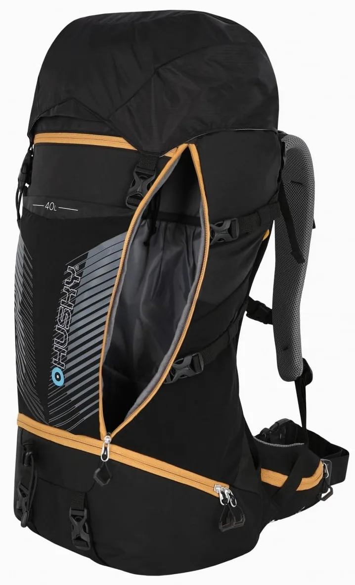 Husky Mochila de 40 l, ligera, resistente e impermeable, con mucho espacio de almacenamiento, sistema de confort y funda para lluvia para senderismo, senderismo y viajes, Negro , 40L, Para exteriores