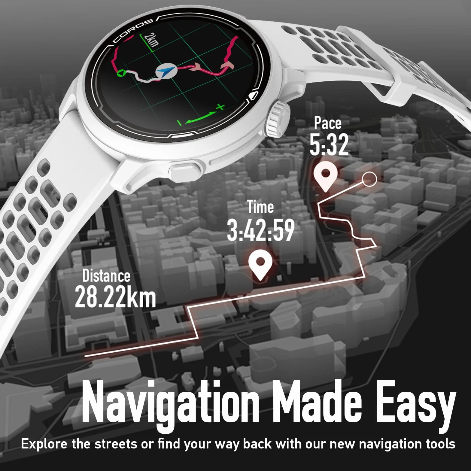 COROS Pace 2 Premium GPS Sport Watch White Silicone Band