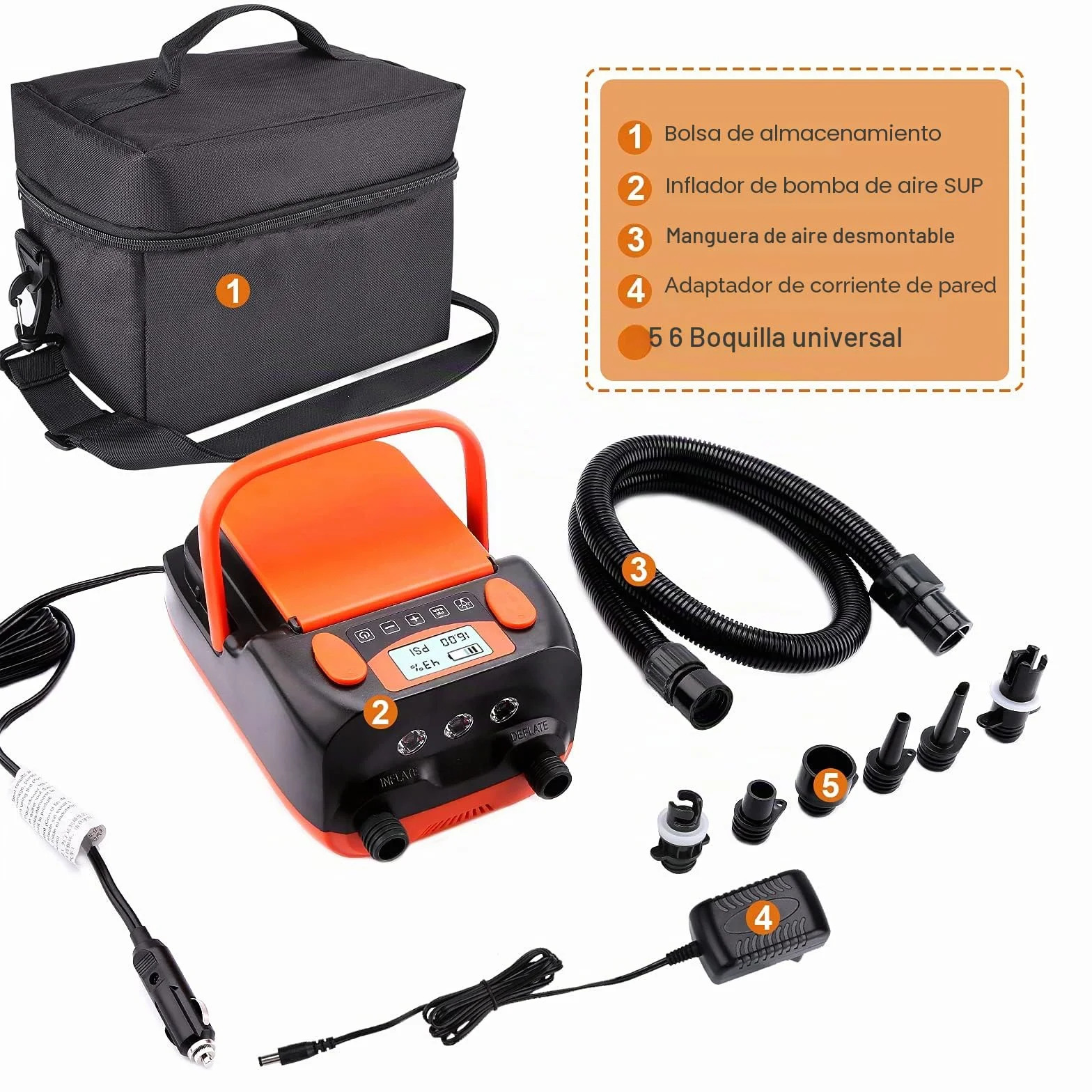 AGPtEK 6000mAh Bomba de Aire eléctrica Digital 16PSI 12V Recargable con Modo inflador y desinflador Rápido, Inflador Portátil de Alta Presión para Paddle Surf, Carpas, Sup y Botes inflables