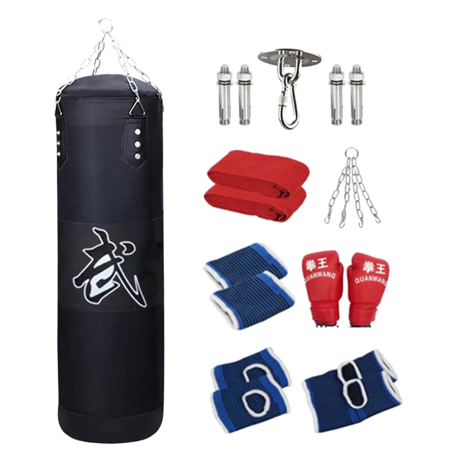 rockible Saco de Boxeo Colgante sin Relleno, Saco de Boxeo con Guantes, Protectores de Manos, Saco de Boxeo rellenable para Adultos y niños, Taekwondo