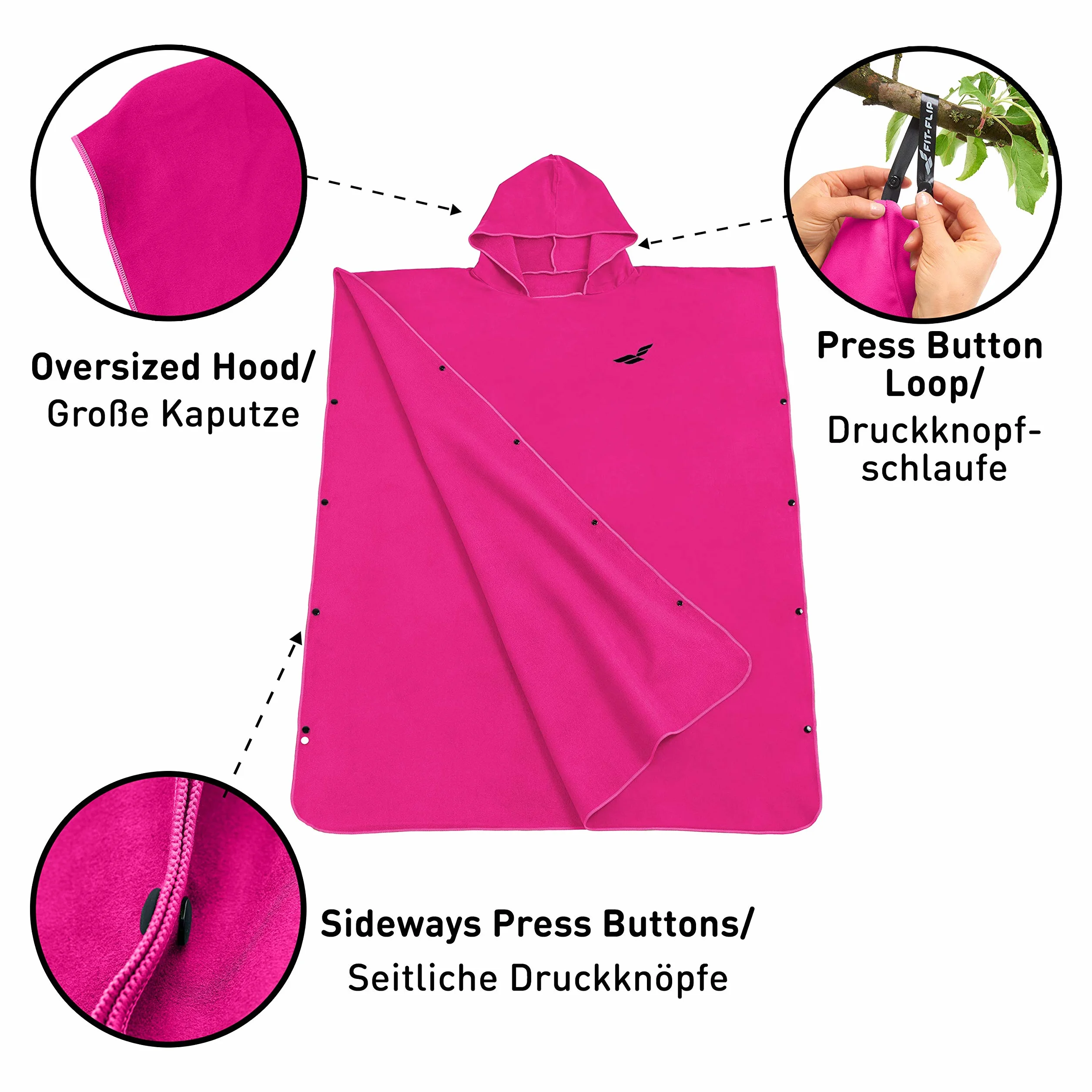 Fit-Flip Poncho de Surf - Albornoz natación de Microfibra Playa - Toalla para cambiarse para Mujeres y Hombres - Ligero, Compacto y de Secado rápido