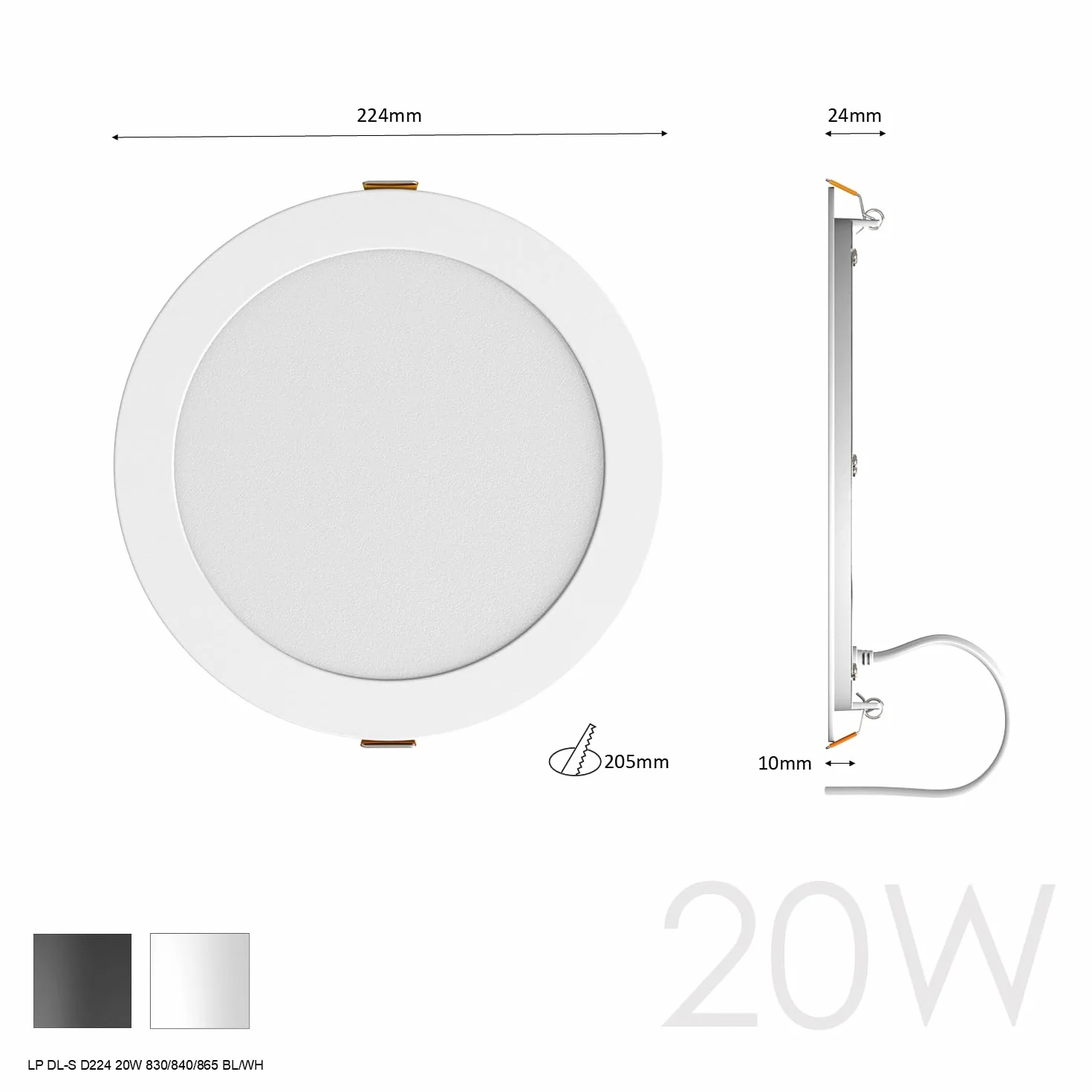 TRAXON LUXPOINT® Downlight LED Empotrable Slim 20W 3CCT 3000K/4000K/6500K con Driver Externo, Panel LED Redondo Ø224mm Corte 205-210mm, Foco LED Techo Interior 120° 220-240V (Blanco, 20W CCT)