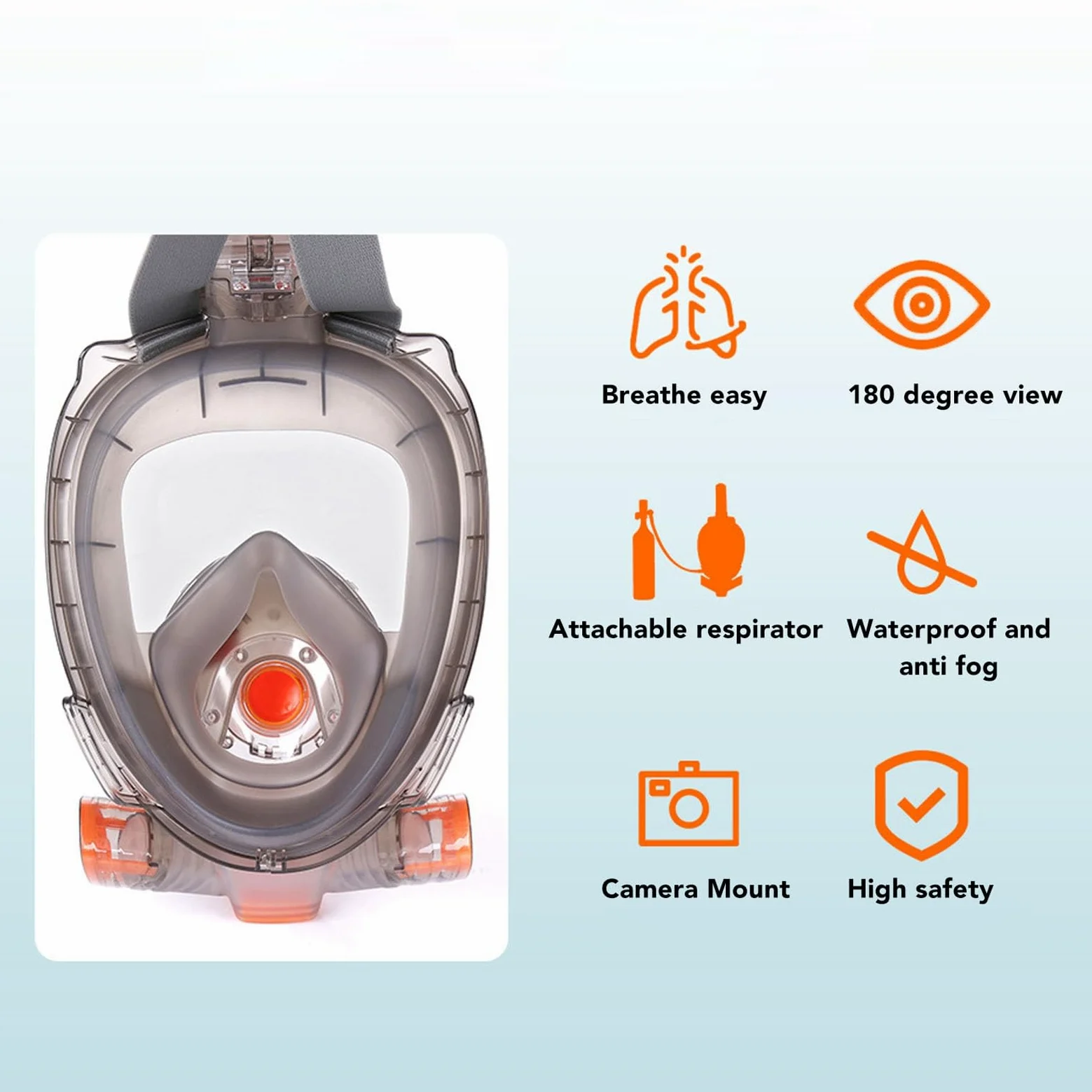 Gafas de tubo de cara completa con soporte para cámara - Vistas panorámicas del tubo de 180 grados - Respiración segura, tecnología de niebla - Máscaras de buceo