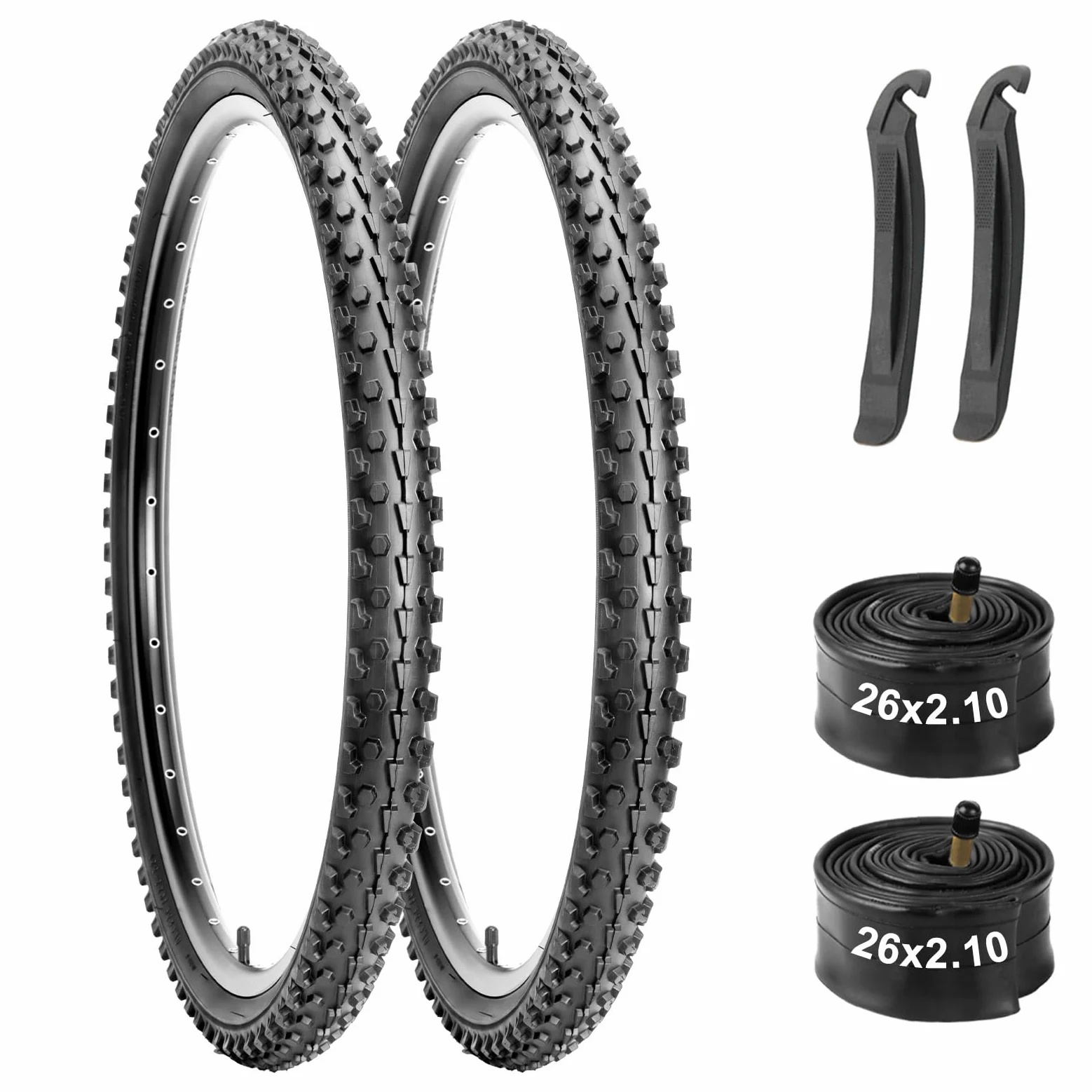 Juego de neumáticos y tubos para bicicleta de montaña: 26 x 2.1 pulgadas, neumáticos MTB resistentes a pinchazos con tubos interiores de butilo de alta resistencia y palancas de neumáticos
