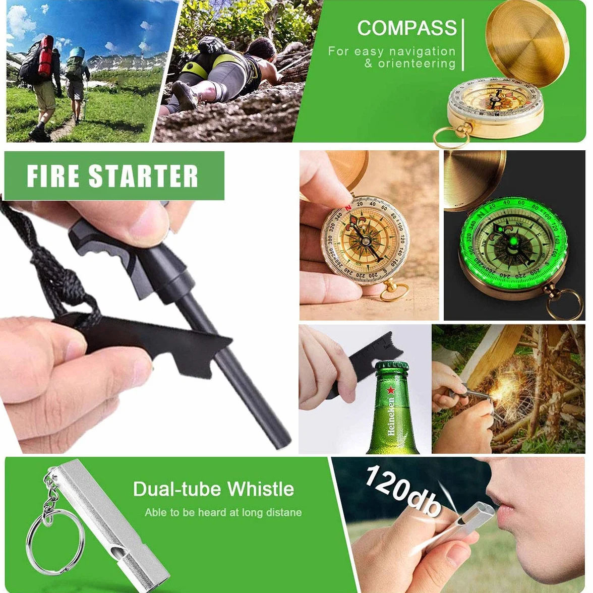 Kit de Supervivencia, 24 en 1 Multifuncional Equipo de Botiquín primeros auxilios profecional, Regalos ideales de Navidad y cumpleaños para Hombres para Viajar Caminar Acampar