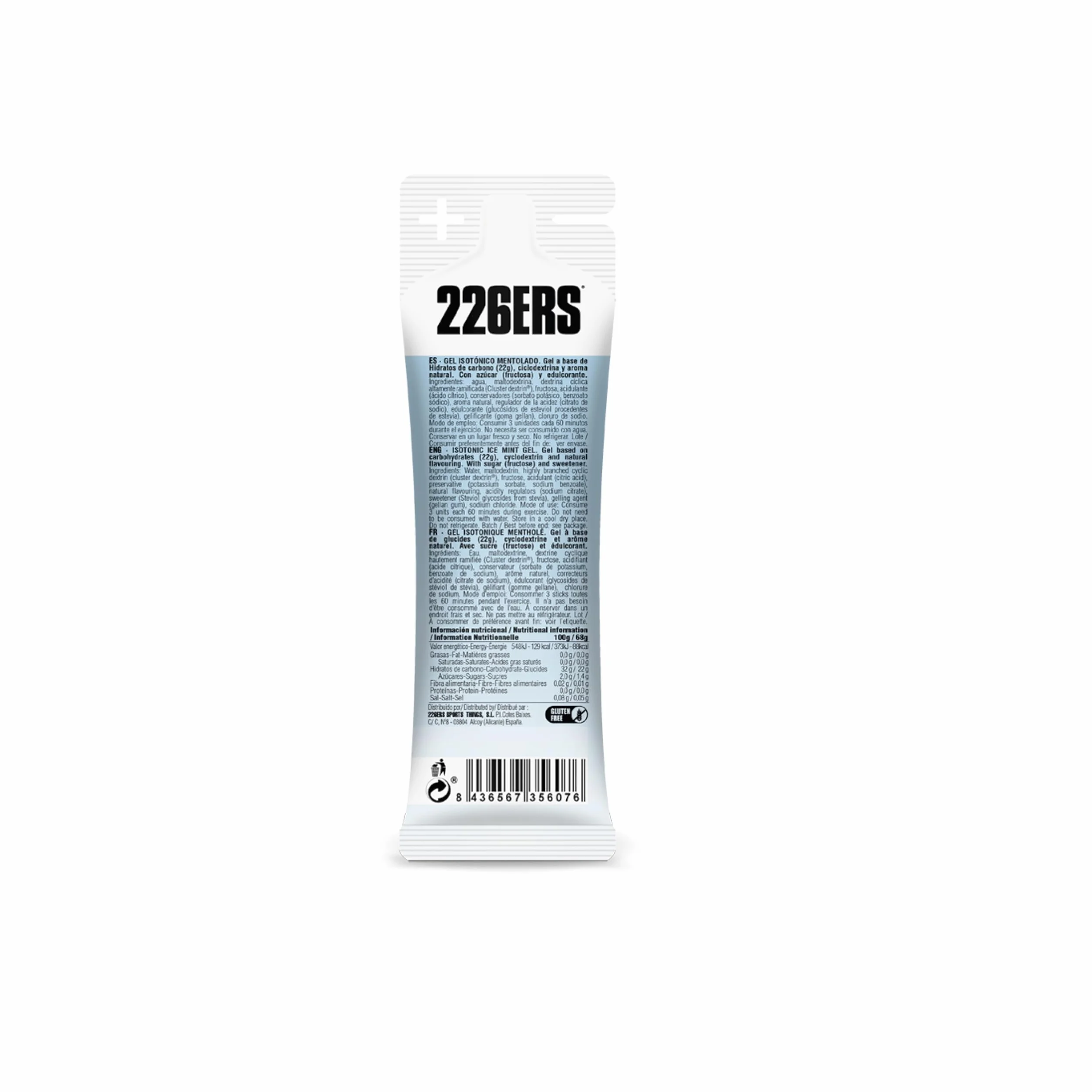 226ERS Isotonic Gel Energetico Vegano 22 g Ciclodextrina Mentolado Sin Gluten Menta 1 gel
