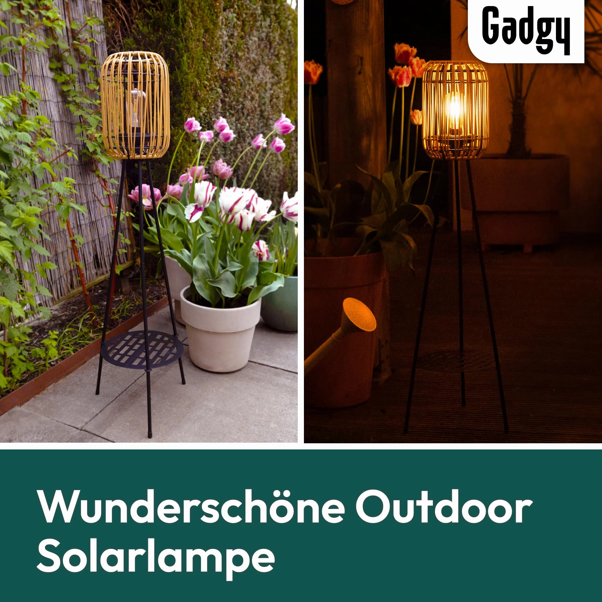 Gadgy Lámpara de pie solar LED para exteriores resistente al agua jardín rátan