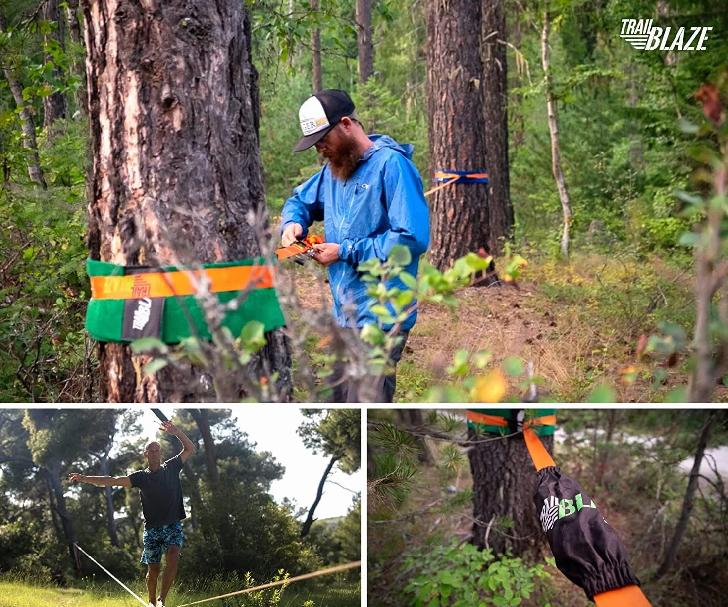 Slackline - Kit Completo para Principiantes, Correa de Aprendizaje Protectores, Bolsa de Transporte, última tecnología de trinquete y Mango ergonómicos, Actividad al Aire Libre
