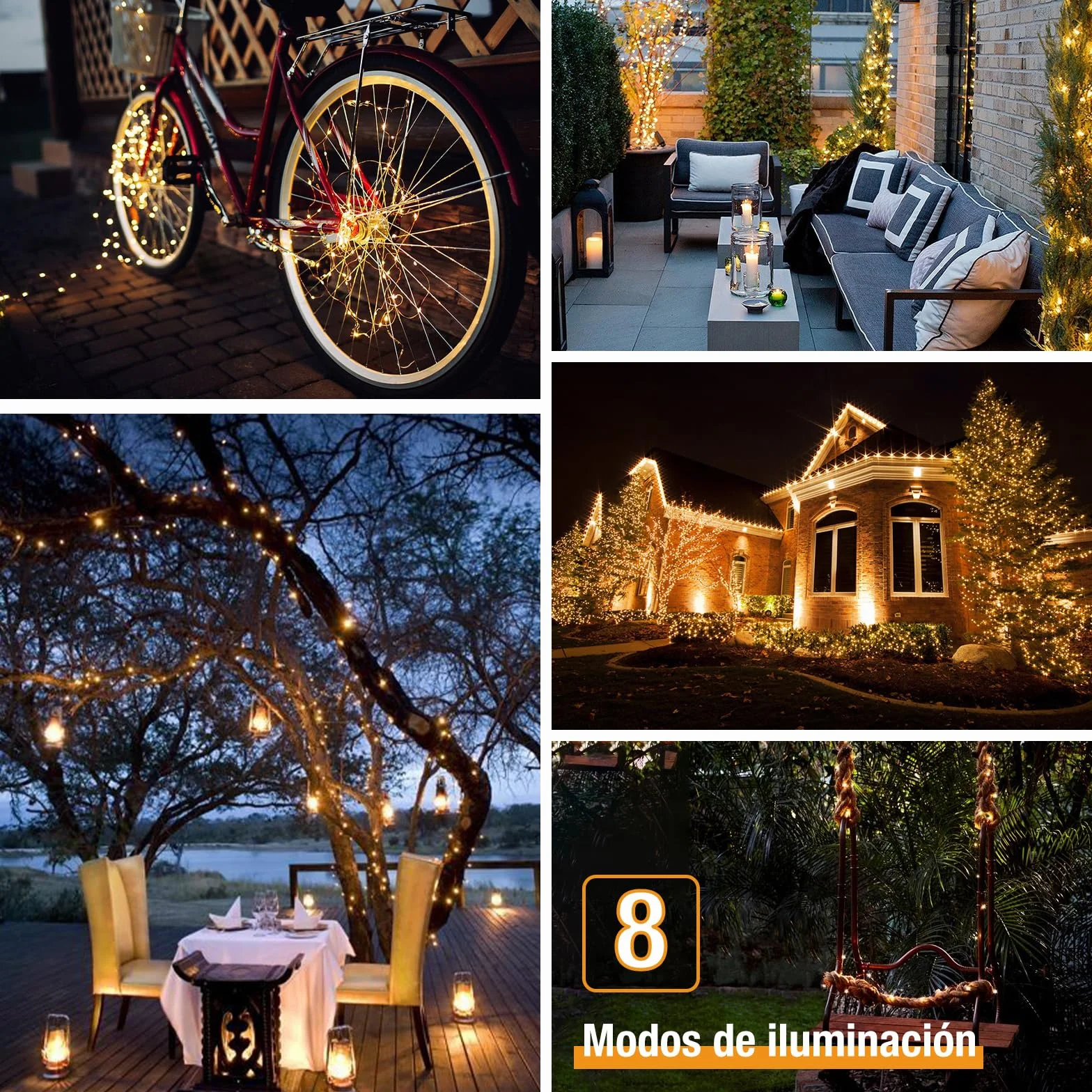 btfarm Guirnaldas Luces Exterior Solar 30M 300 LED 8 Modos Blanco Calido