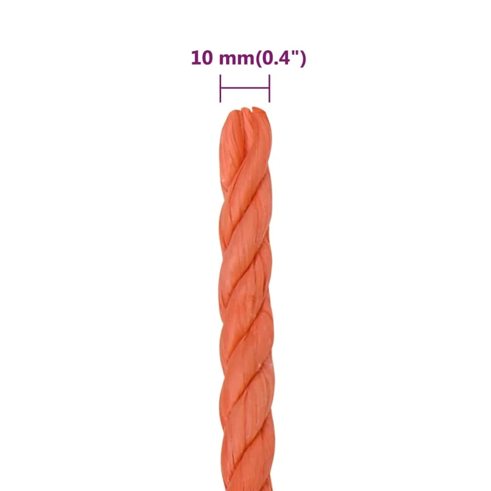 Cuerda de trabajo naranja 10 mm 50 m polipropileno resistente resistente para jardín, barco, camping, taller y hogar para atar, tensar, amarrar y anudar