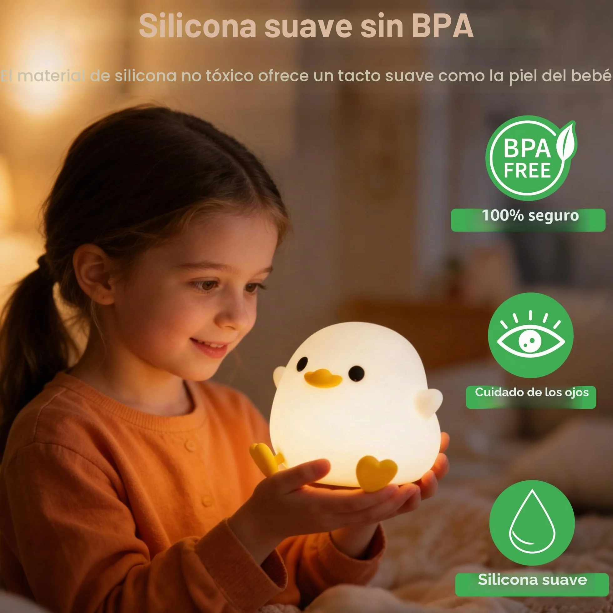 FAMIDUO Luz Nocturna Infantil DoDo Pato Lámpara Bebe Noche Silicona USB Recargable LED Táctil Brillo Ajustable Temporizador