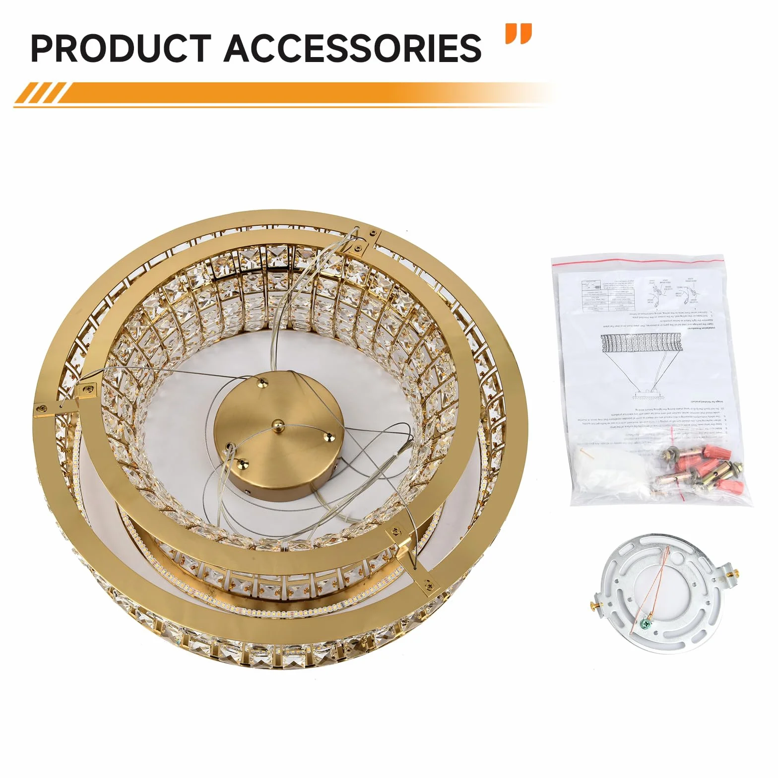 Lámpara de araña moderna de cristal dorado LED 50 cm ajustable para vestíbulos