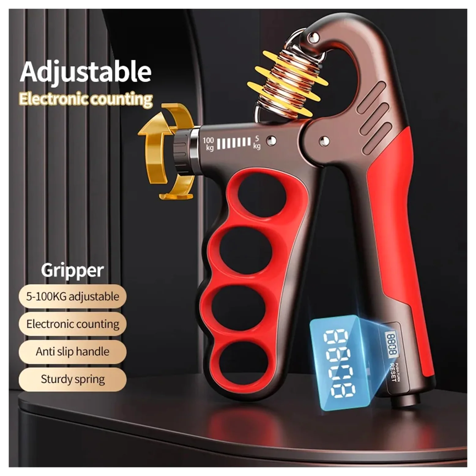 Entrenador de fuerza de prensión, 5-100kg Fortalecedor de mano ajustable Fuerza la muscular(Orange)
