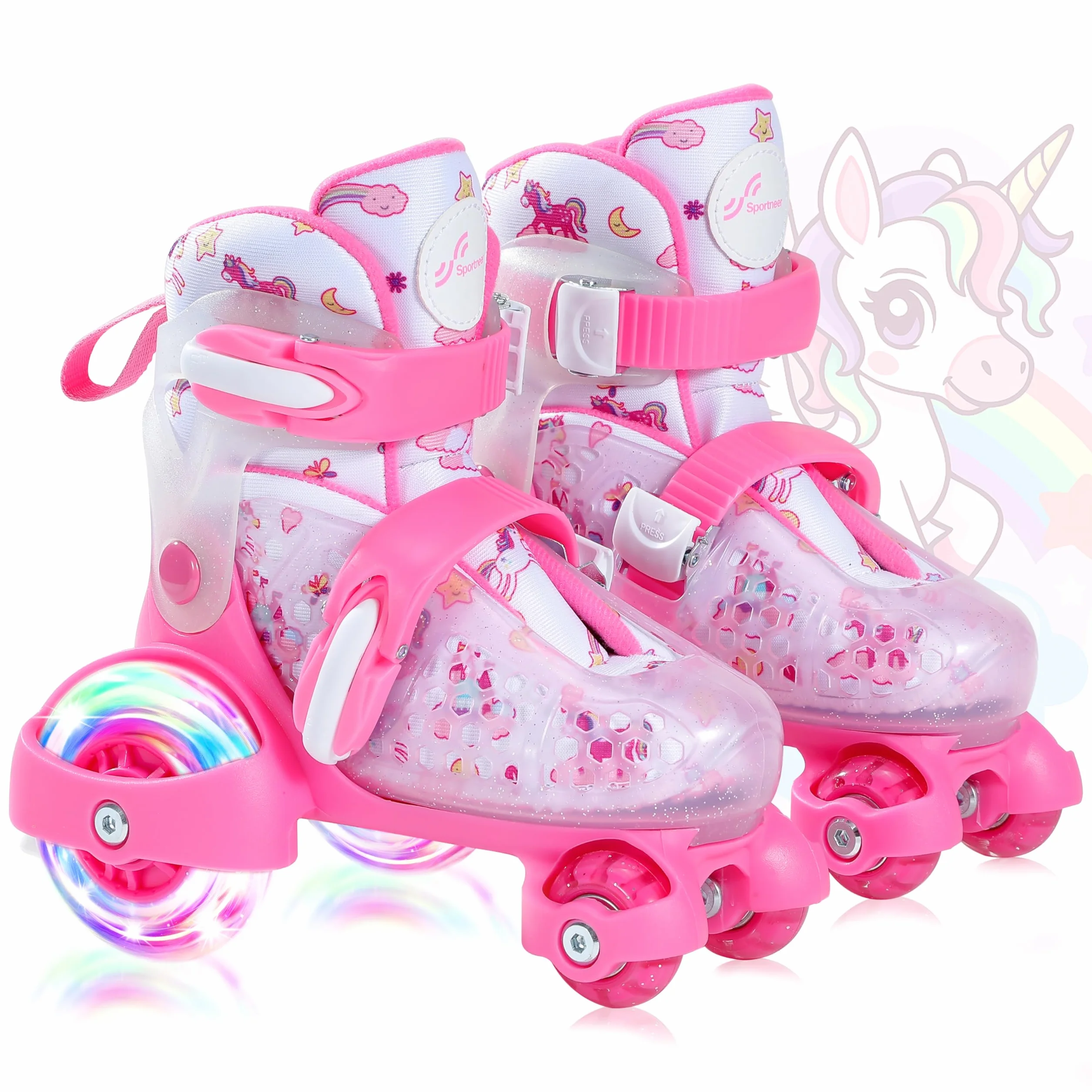 Patines 4 Ruedas Niña EU 24-31 Unicornios Ajustables 3-8 Años con LED Iluminación