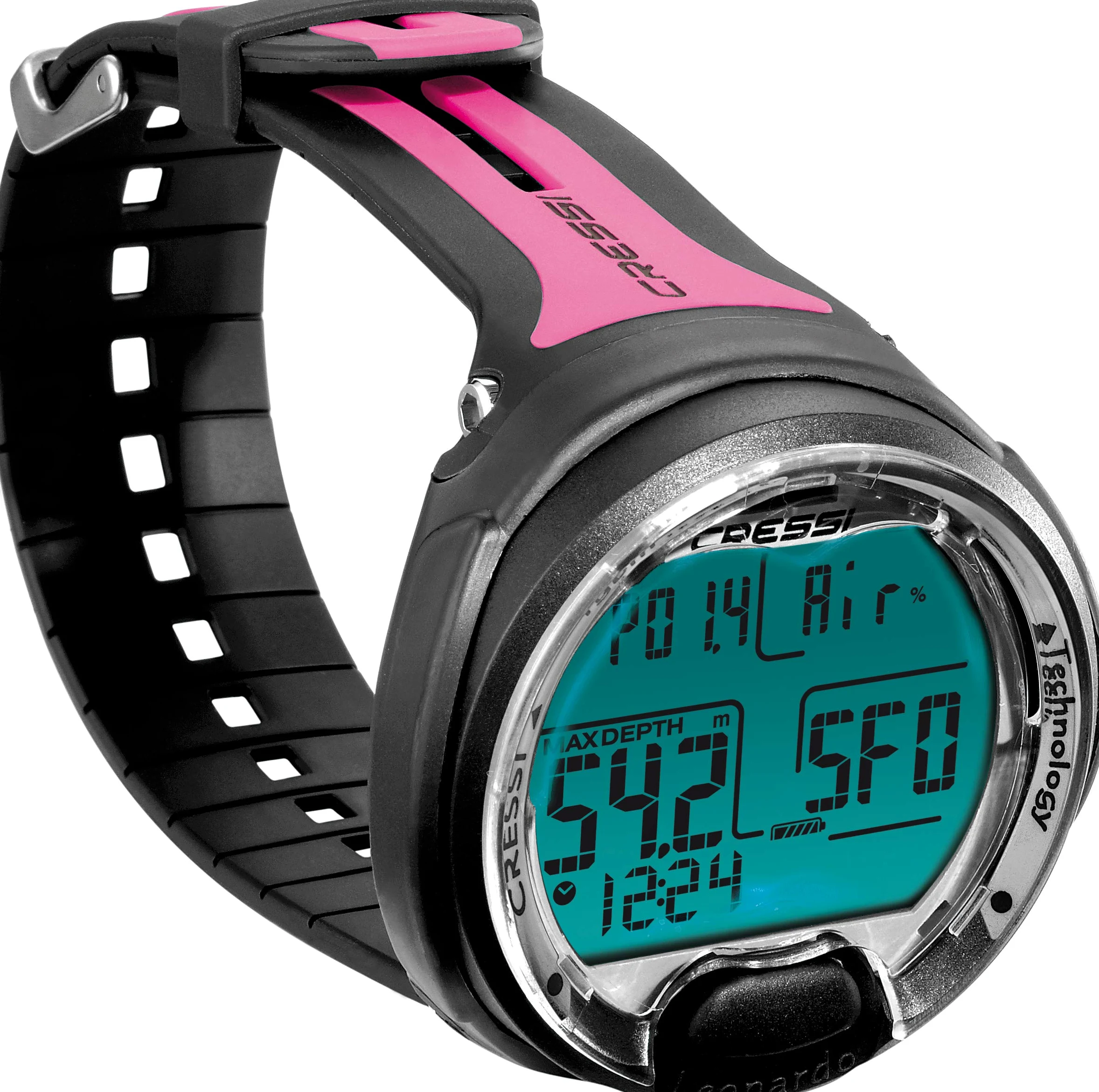 Cressi Leonardo Ordenador de Buceo, Adultos Unisex, Negro/Rosa + Lente de Protección para Ordenador de Buceo Profesional