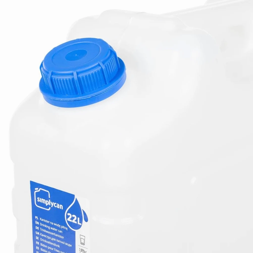Depósito de agua de 20 L con grifo transparente HDPE Camping Bidón con gran abertura de llenado 48 mm apilable para garaje, cocina, despensa, exterior de emergencia