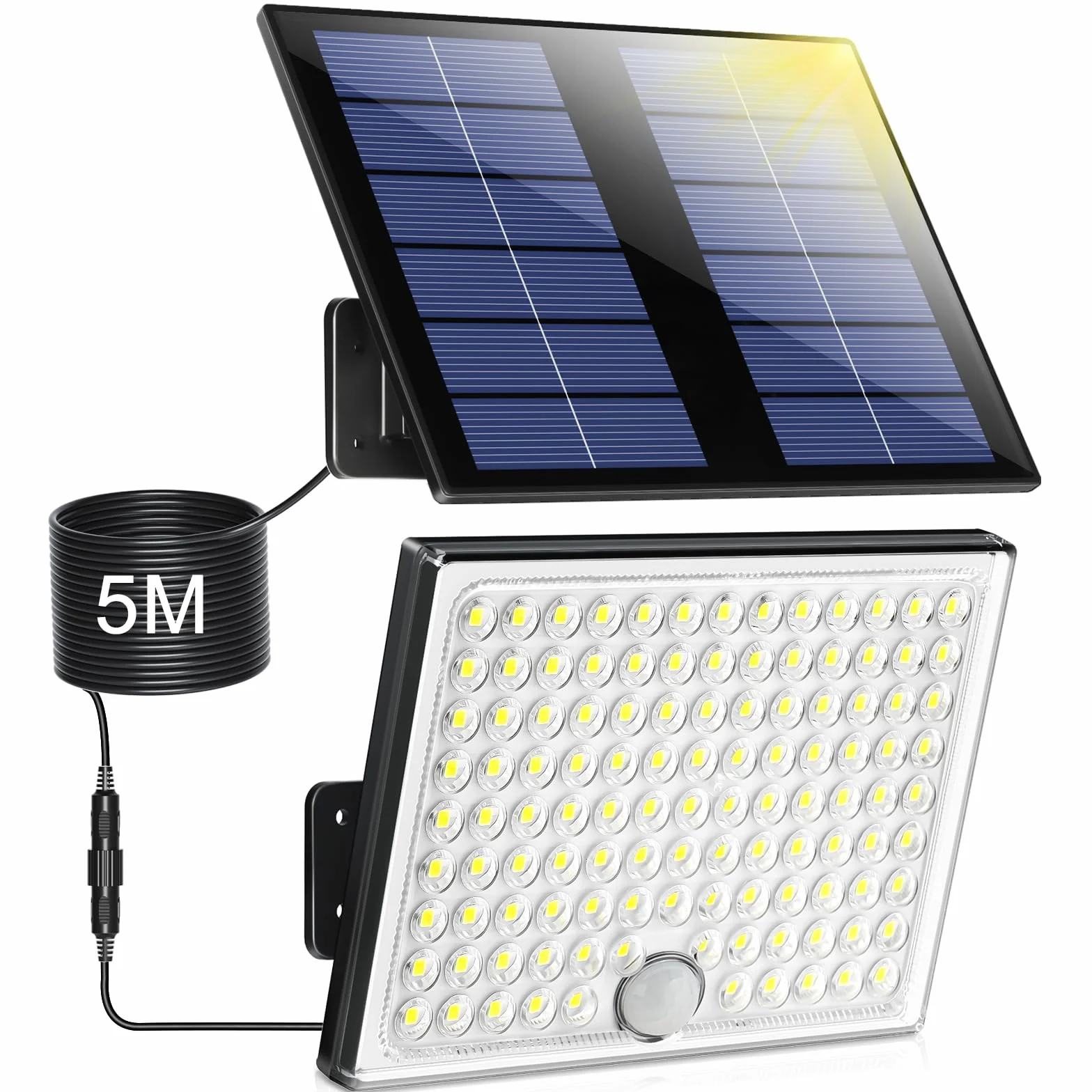 Realky Lampara Solar Exterior 113 LEDs 2000mAh 4 Modos Sensor Movimiento Foco LED Jardin Cable 5m