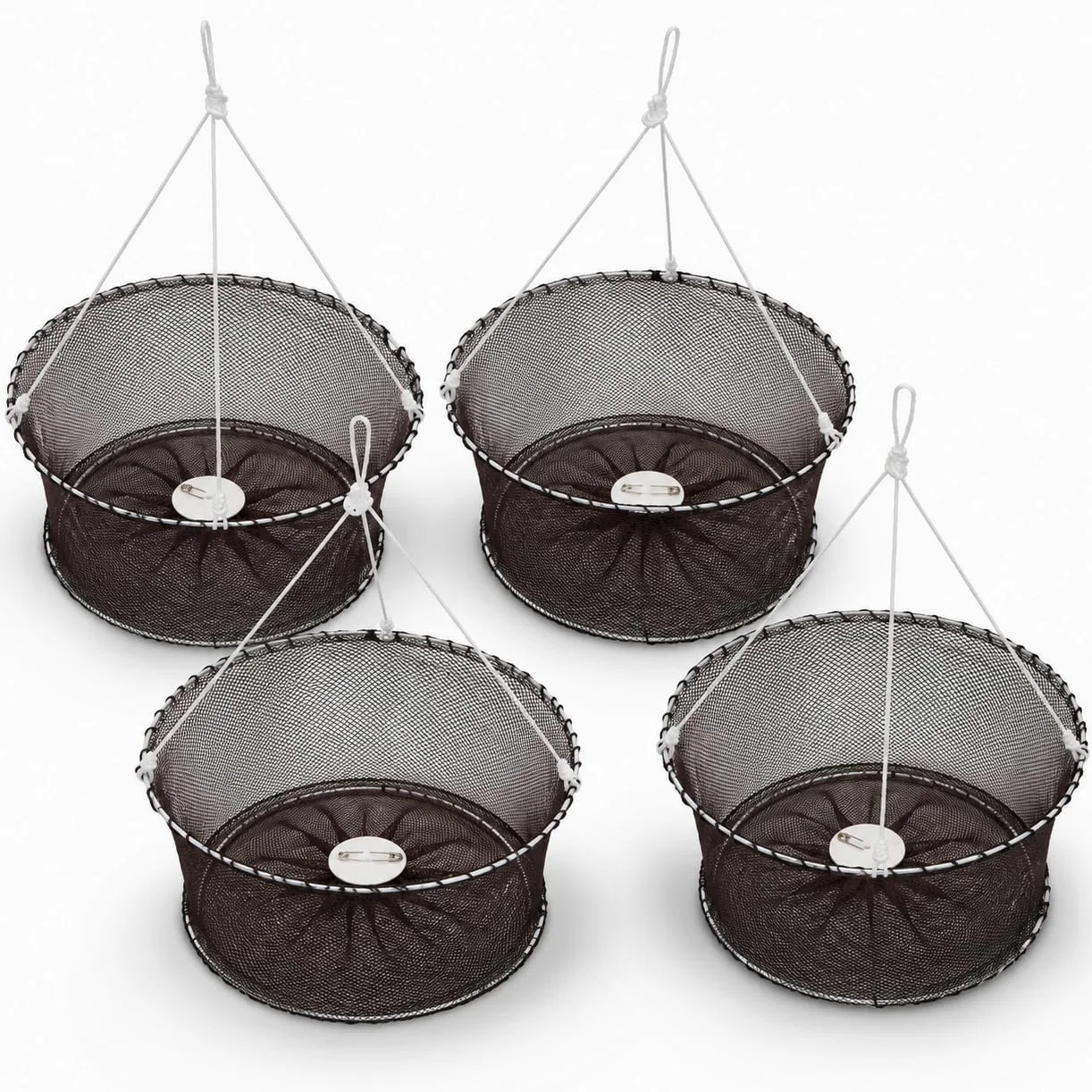 Pack 4 Reteles para Quisquillas y Camarones de Agua Salada | Doble Aro Metálico de 40 cm con Lastre e Imperdible malla 4 mm Agua Salada