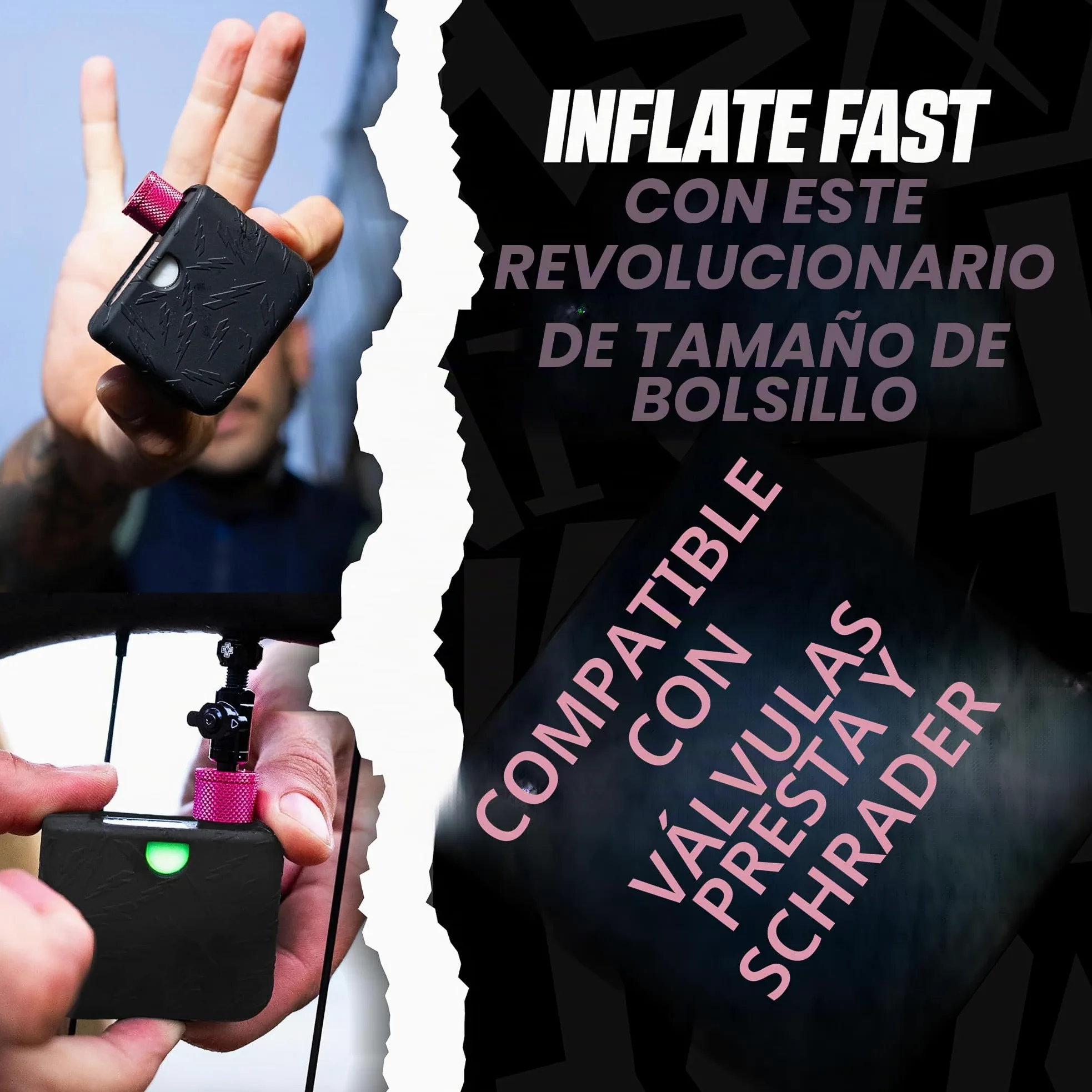 Muc-Off Airmach Mini Inflador Eléctrico - Presta y Schrader - Bomba de Bicicleta Compacta con Carga Rápida USB-C