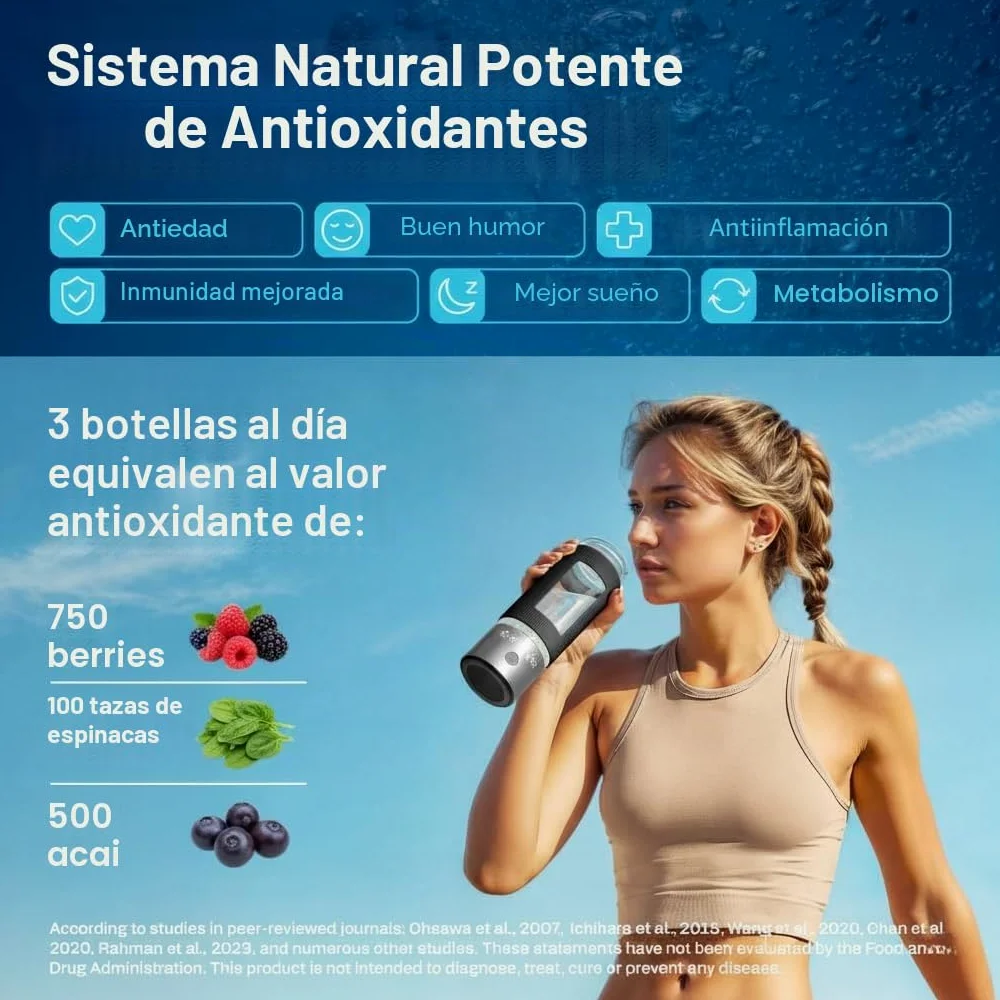 Botella de agua de hidrógeno | Generador de botella de agua de hidrógeno grande de 480 ml, 3000 ppb, máquina de hidrogenación, generador ionizador hidrogenado SPE/PEM (acero con negro)
