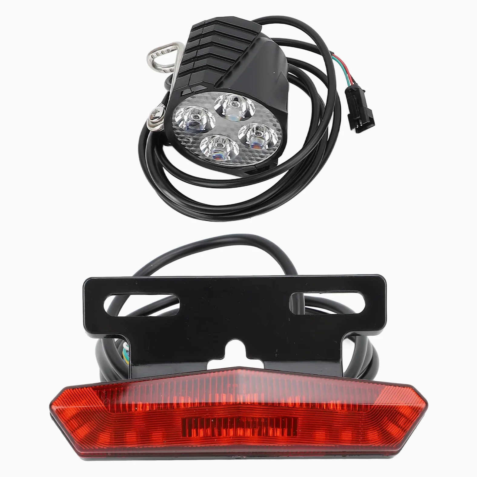 CHICIRIS - Conjunto de luces de bicicleta eléctrica, faro LED y luz trasera con botón de conmutación de bocina, advertencia de freno y intermitente, para bicicleta eléctrica 24 V 36 V 48