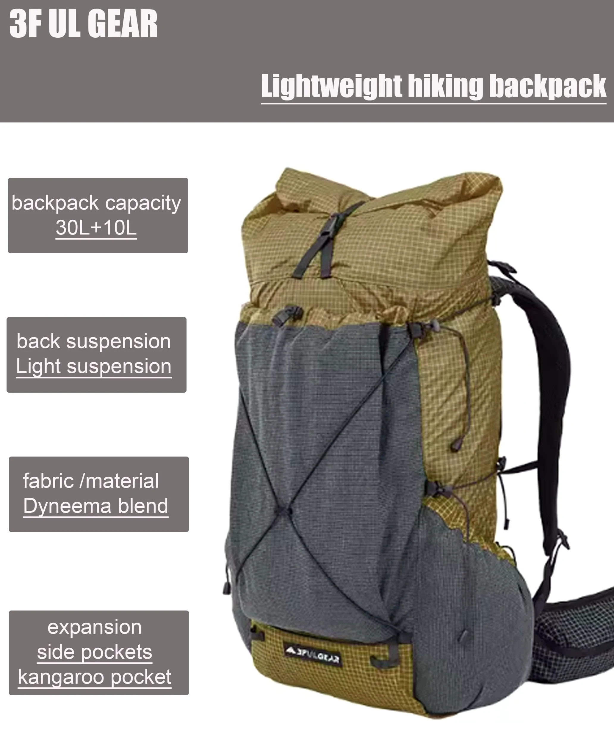 3F UL GEAR 30L + 10L UHMWPE Mochila de senderismo ultraligera impermeable mochila de senderismo al aire libre camping mochila de viaje para hombres mujeres (gris galaxia, grande)