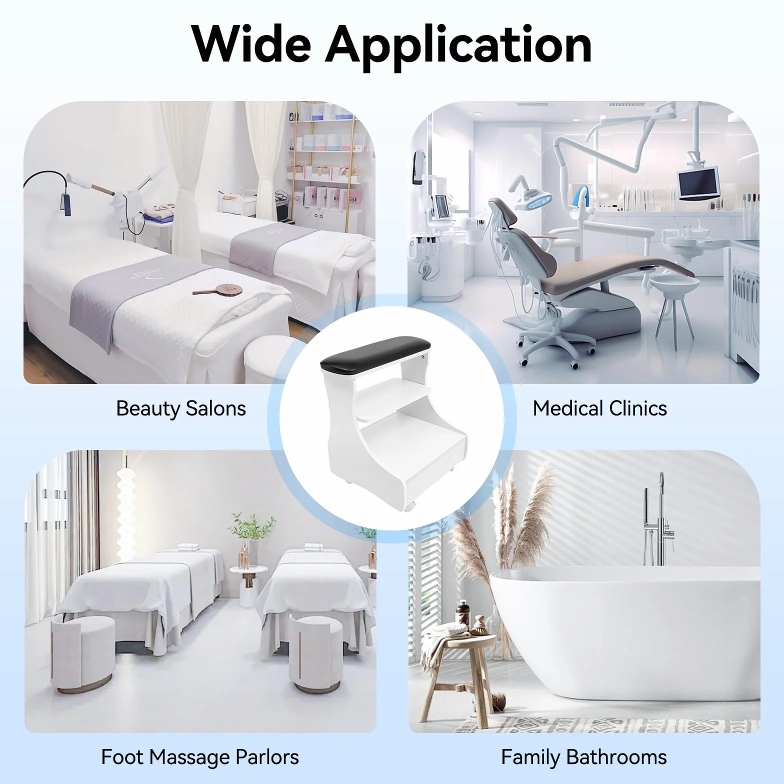 Taburete Pedicuro con Reposapiés, Mueble Rodante para Cuidado de los Pies, Bandeja y Almacenamiento, Negro