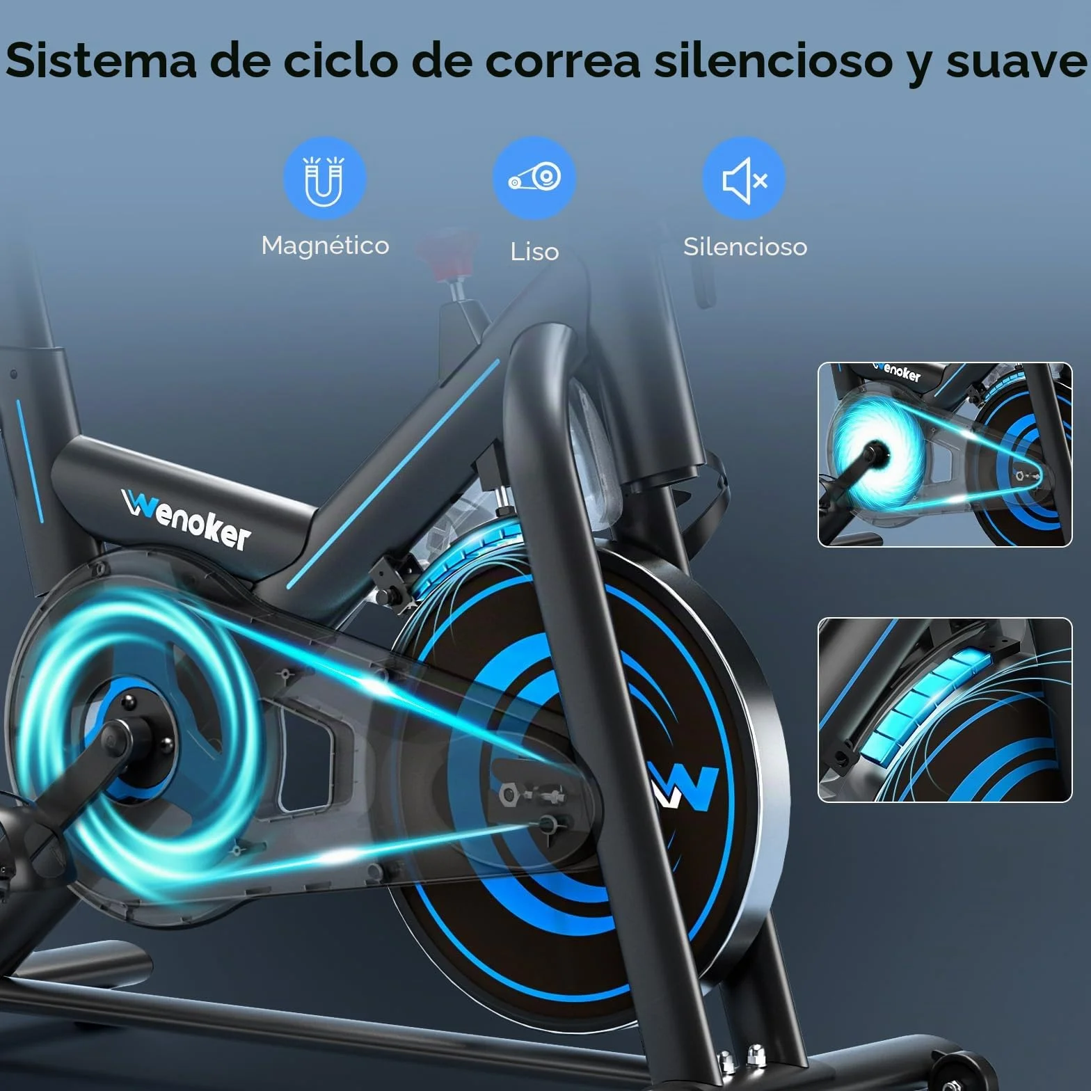 Wenoker Bicicleta estática con App,Ergómetro silencioso para entrenamiento en casa con resistencia magnética,Bicicleta de spinning para entrenamientos cardiovasculares en interiores,Hasta 160 kg