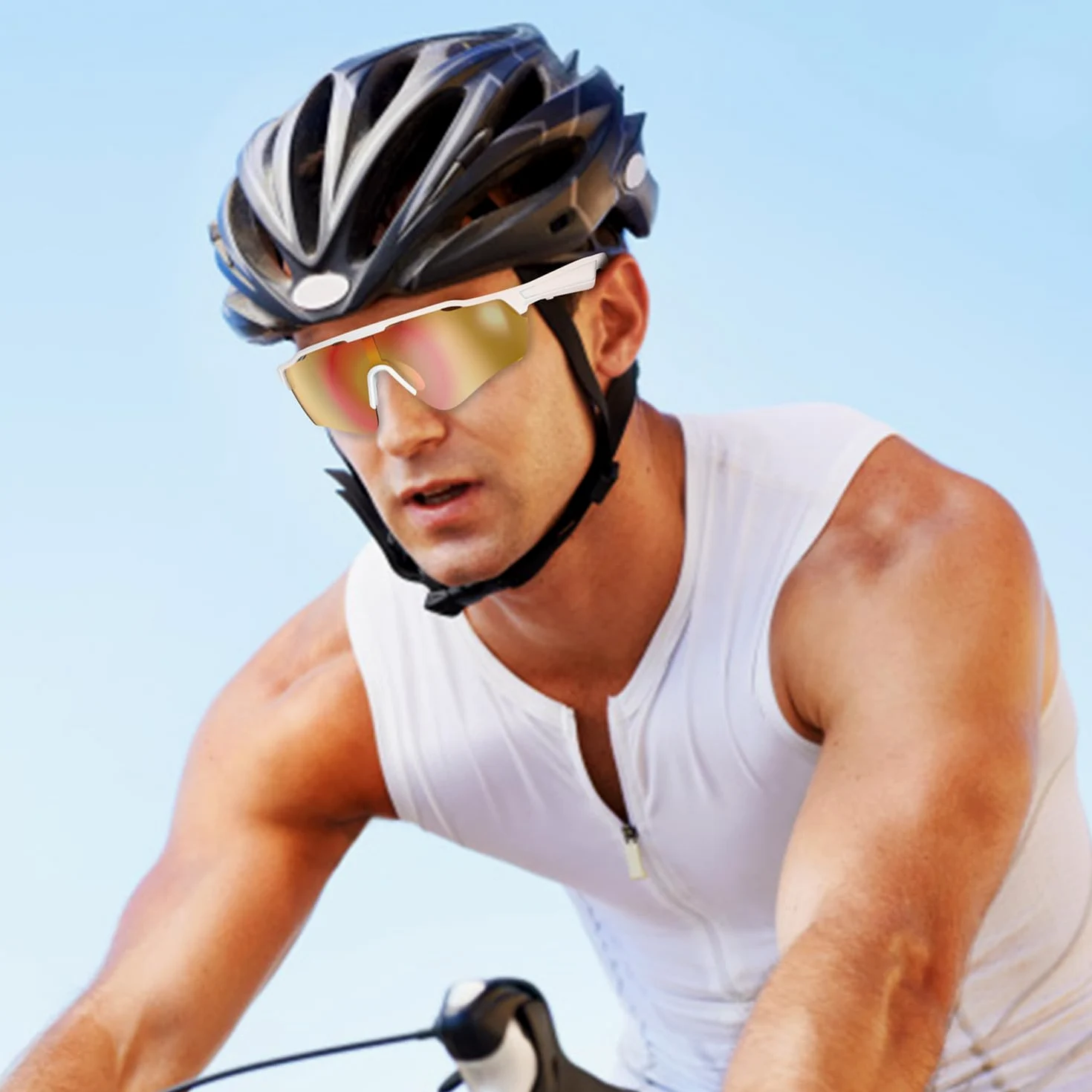 Home Gafas Bluetooth Hombre con Audio Abierto, Altavoz Integrado para Música y Llamadas Manos Libres, Gafas Deportivas UV400 IPX5 para Ciclismo, Running y Uso Diario - Dorado