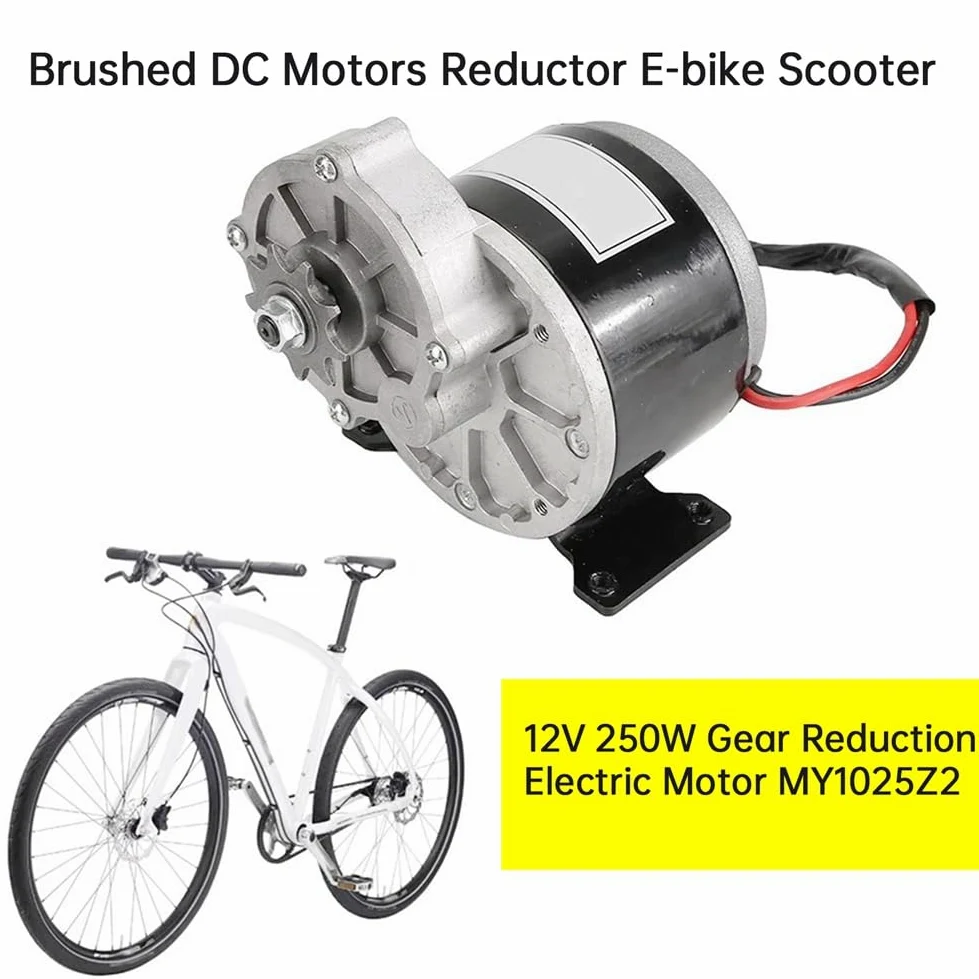 Correa Motor Eléctrico Reductor de Engranajes MY1025Z2 de 12 V y 250 W con Piñón de 9 Dientes, Motor de CC Cepillado, Reductor para Bicicletas Eléctricas y Scooters.