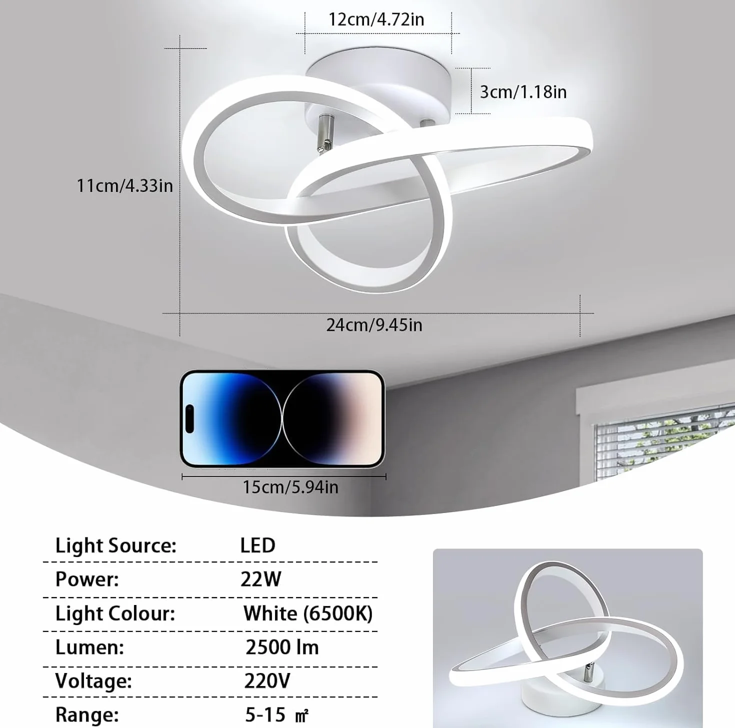 Comely Moderna Lámpara de Techo LED 22W Plafón Blanco, Diseño Flor para Dormitorio Sala de Estar Cocina