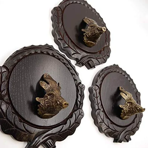GTK - Juego de 3 placas de cuña talladas oscuras AF de 16 cm con 3 cabezas de cuñas, portada grande, tabla de cuñas, cartel para trofeos