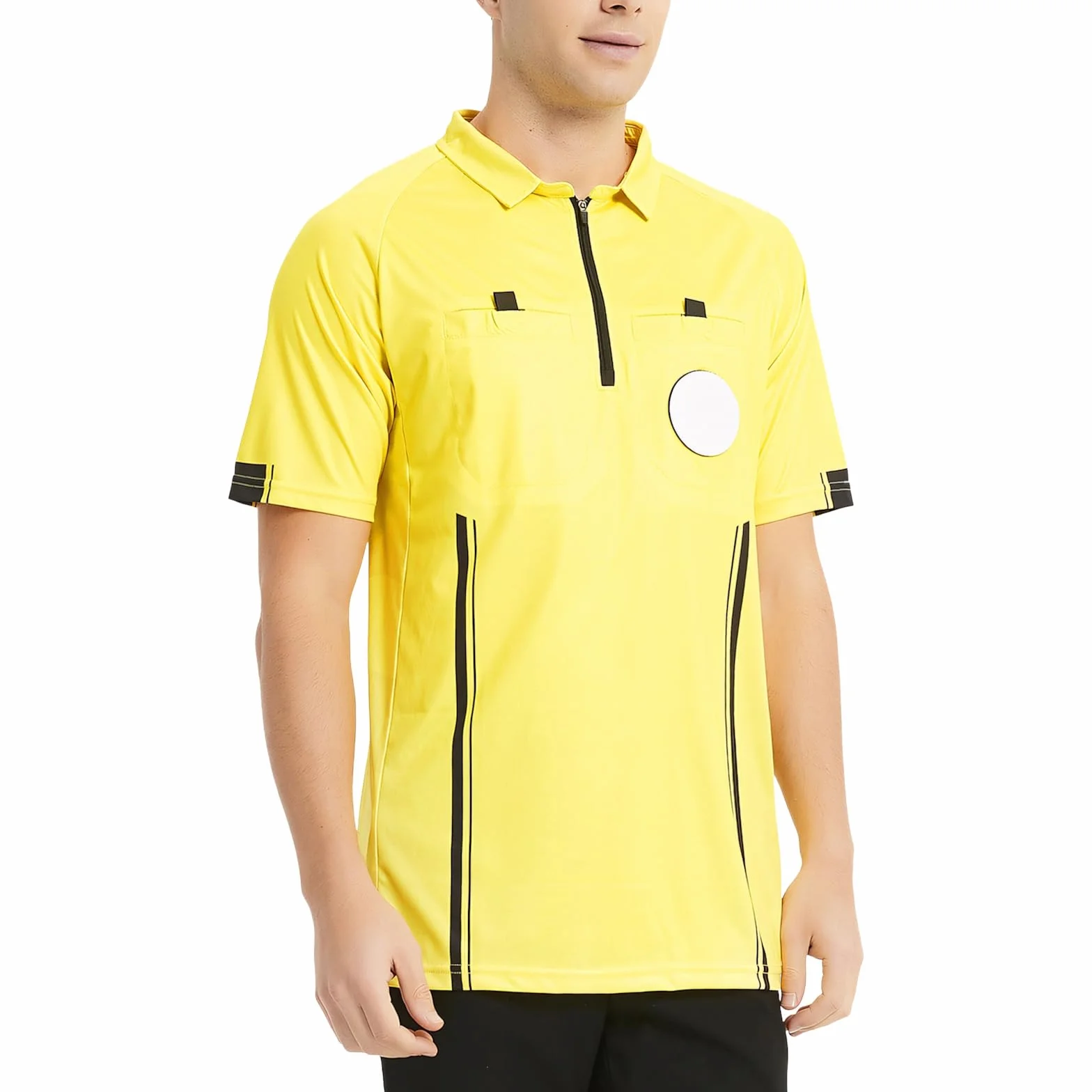 TopTie Camiseta Manga Corta Camisetas árbitro Disfraz Deporte Ropa Camisetas fútbol Polo T-Shirts con Dos bosillos Cremallera 1/4