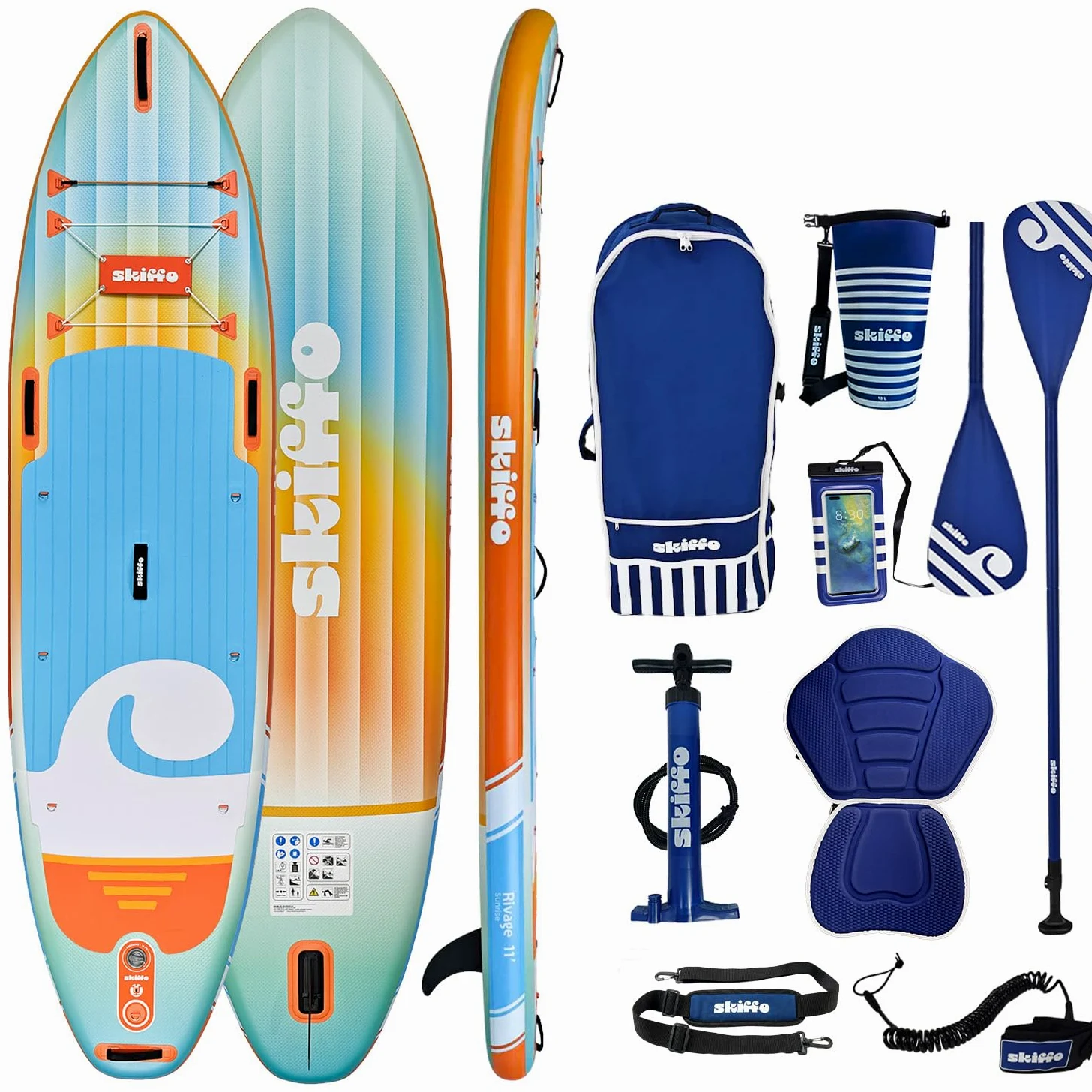 Skiffo Rivage Sunrise 11' – Sup Inflable 2 en 1 Kayak Completo – 335 x 86 x 15 cm – MAX 160 kg – Estable y versátil – Diseño único