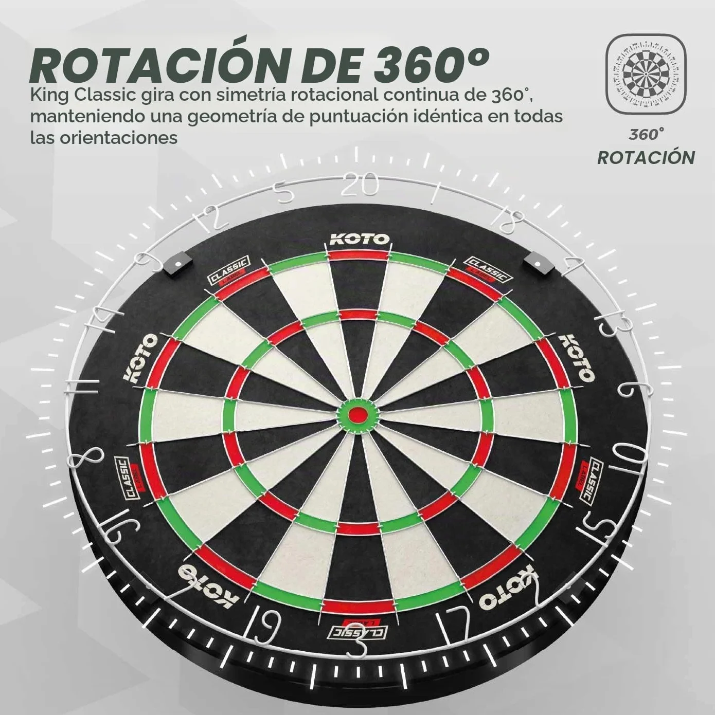 KOTO King Classic Edition Dartboard, Official Tournament Size, Fine Wiring, Red Number Ring, Sisal