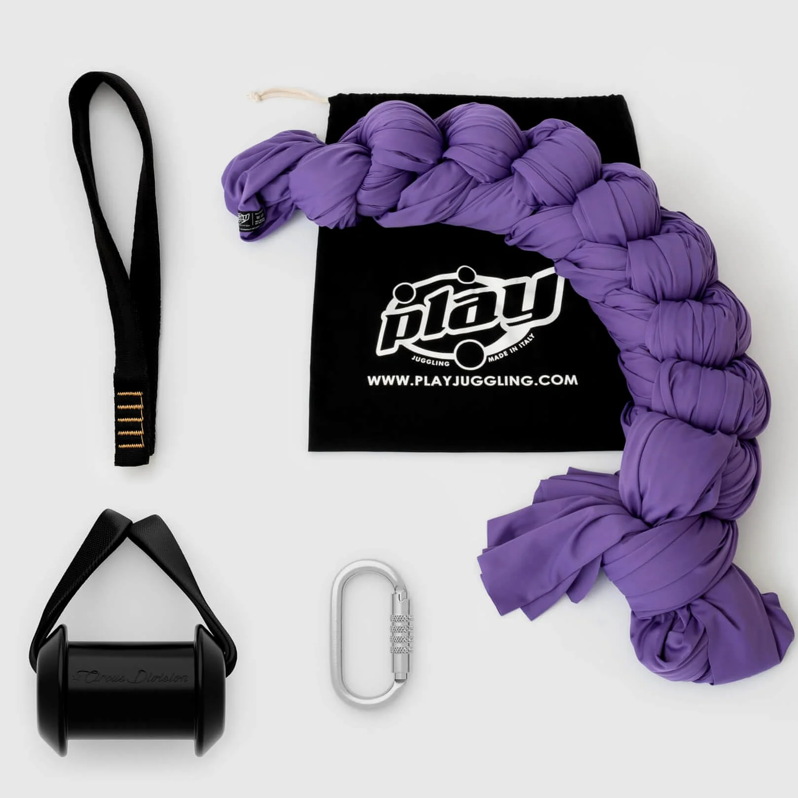 Play Juggling - Kit de Ataque a la viga + Tejido aéreo + Gancho + Mosquetón Automático para Acrobacias aéreas y disciplinas aéreas, 100% poliéster - Certificado
