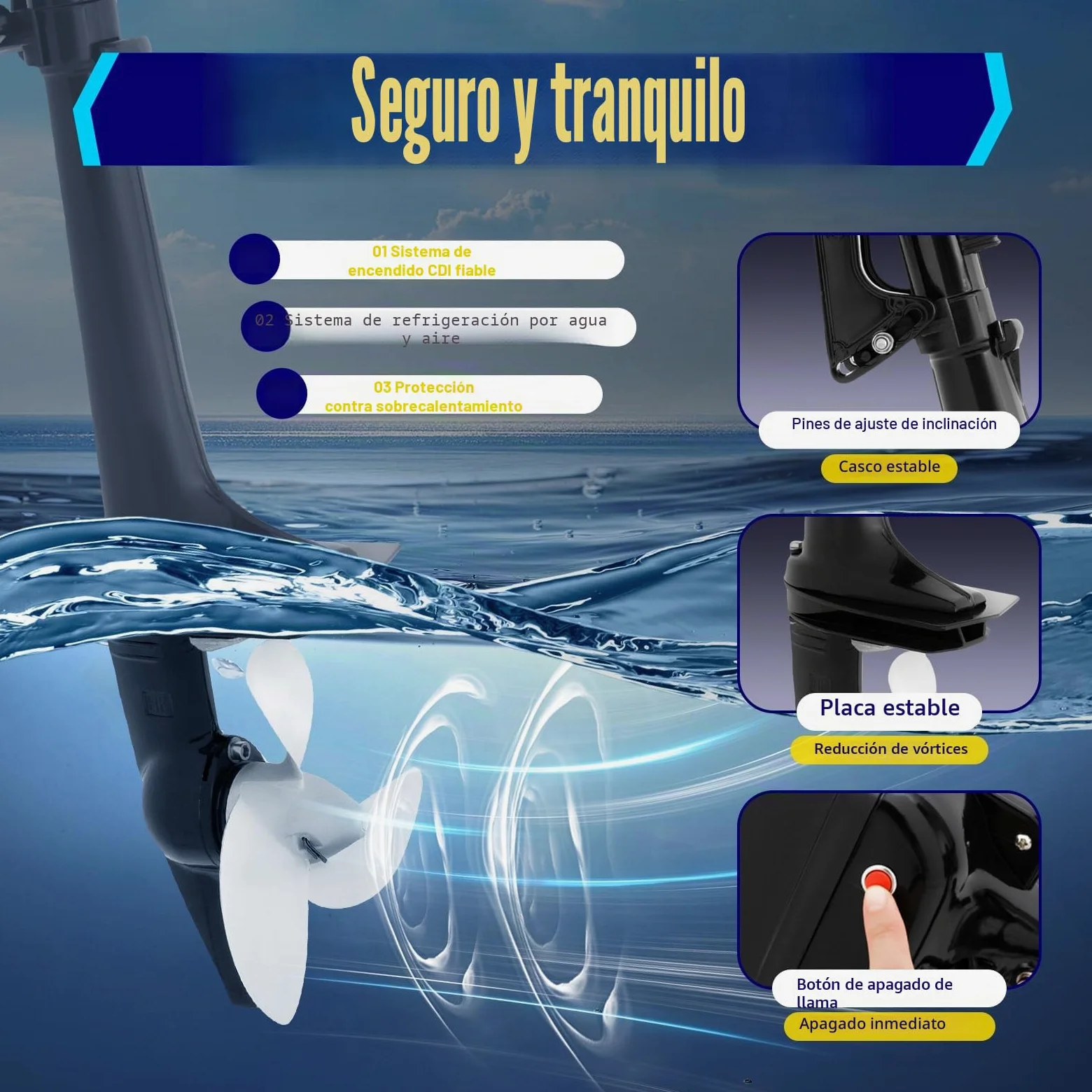 Motor fueraborda de 2 tiempos, 3,6 CV, motor de gasolina para botes inflables, barcos de pesca, yates, canoas, kayaks con una altura trasera máxima de 42 cm