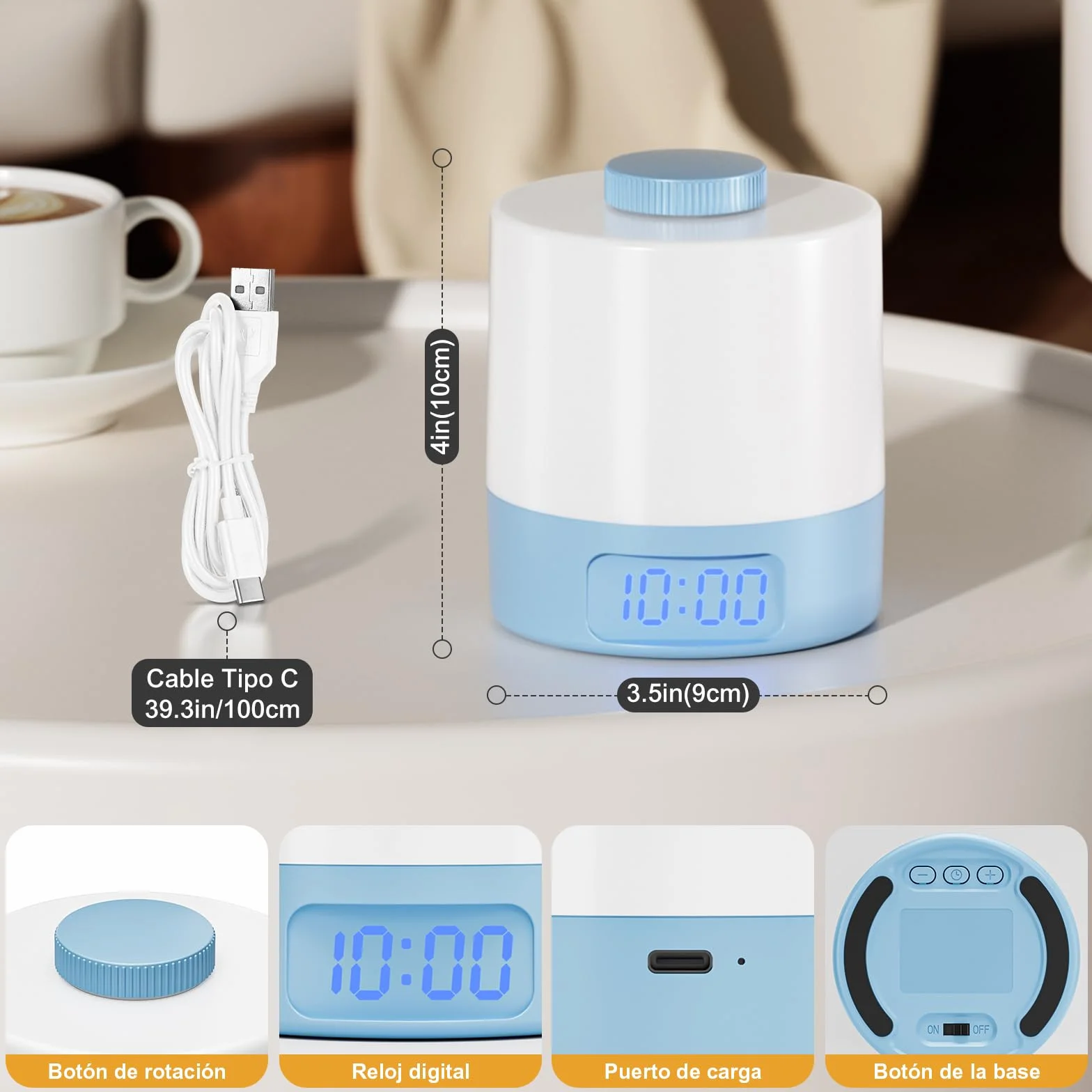 WOBANE Lámpara de Mesita de Noche Recargable USB 3600 mAh 3 Temperaturas de Color