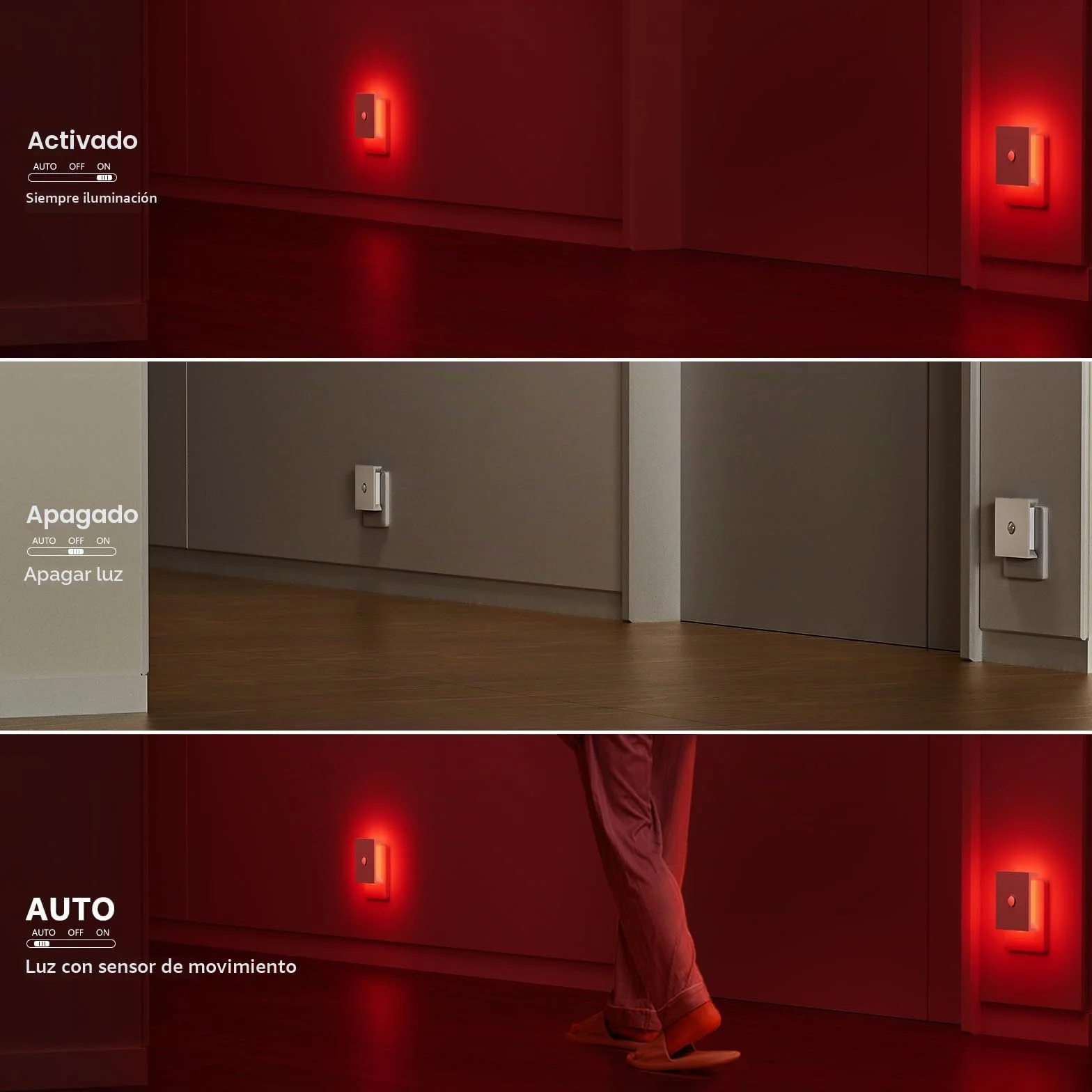 Feliigo Luz Nocturna con Sensor de Movimiento, 2 Piezas, 3 Modos, Brillo Ajustable para Habitación Infantil