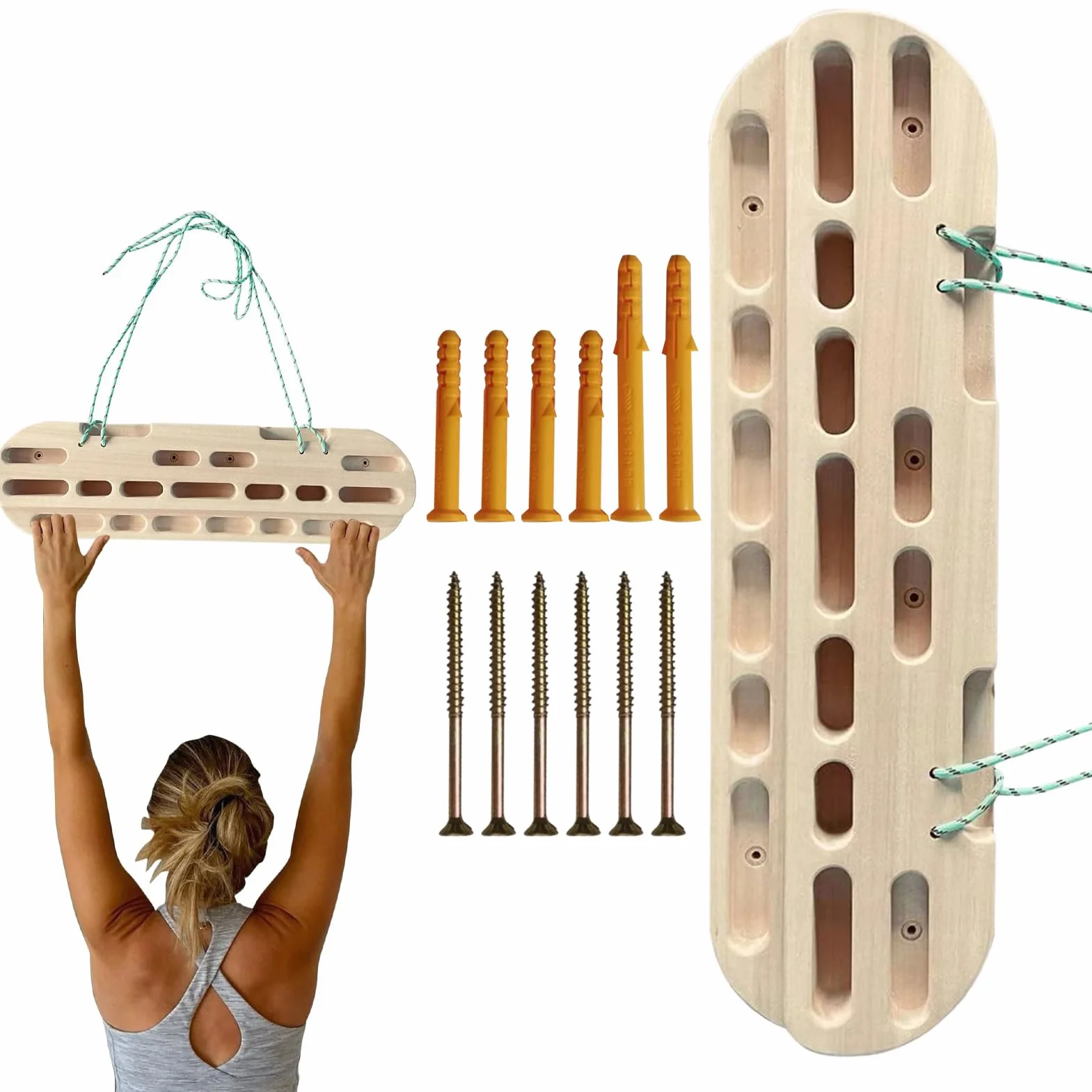 Tabla colgante de escalada en roca montada en la pared, Diapasón de escalada en roca, Barra de dominadas portátil de madera para colgar | Barra de dominadas suave para entrenamiento de fuerza con los