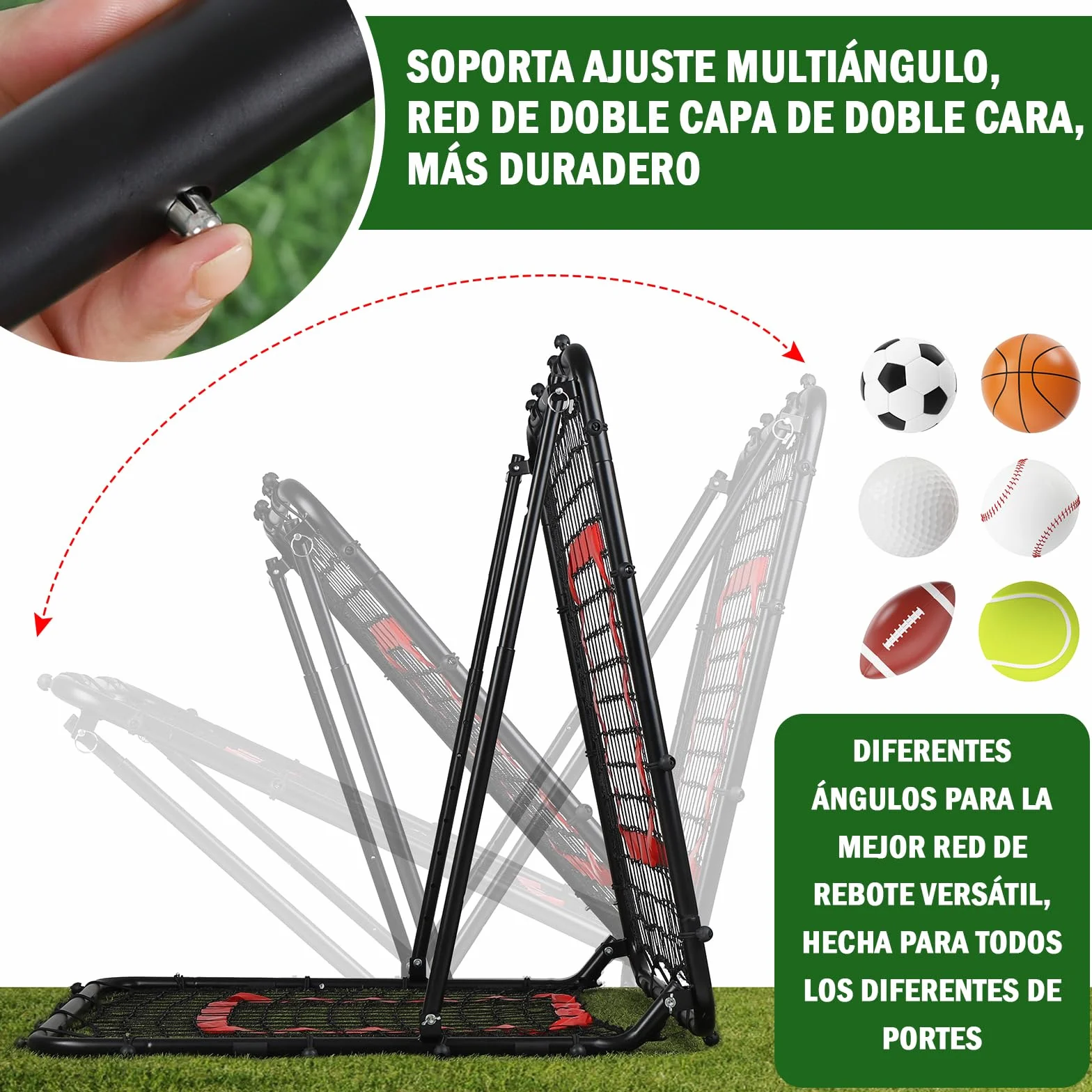 Red de Rebote Fútbol Plegable, Malla de PE de Doble Capa, Ángulo Ajustable