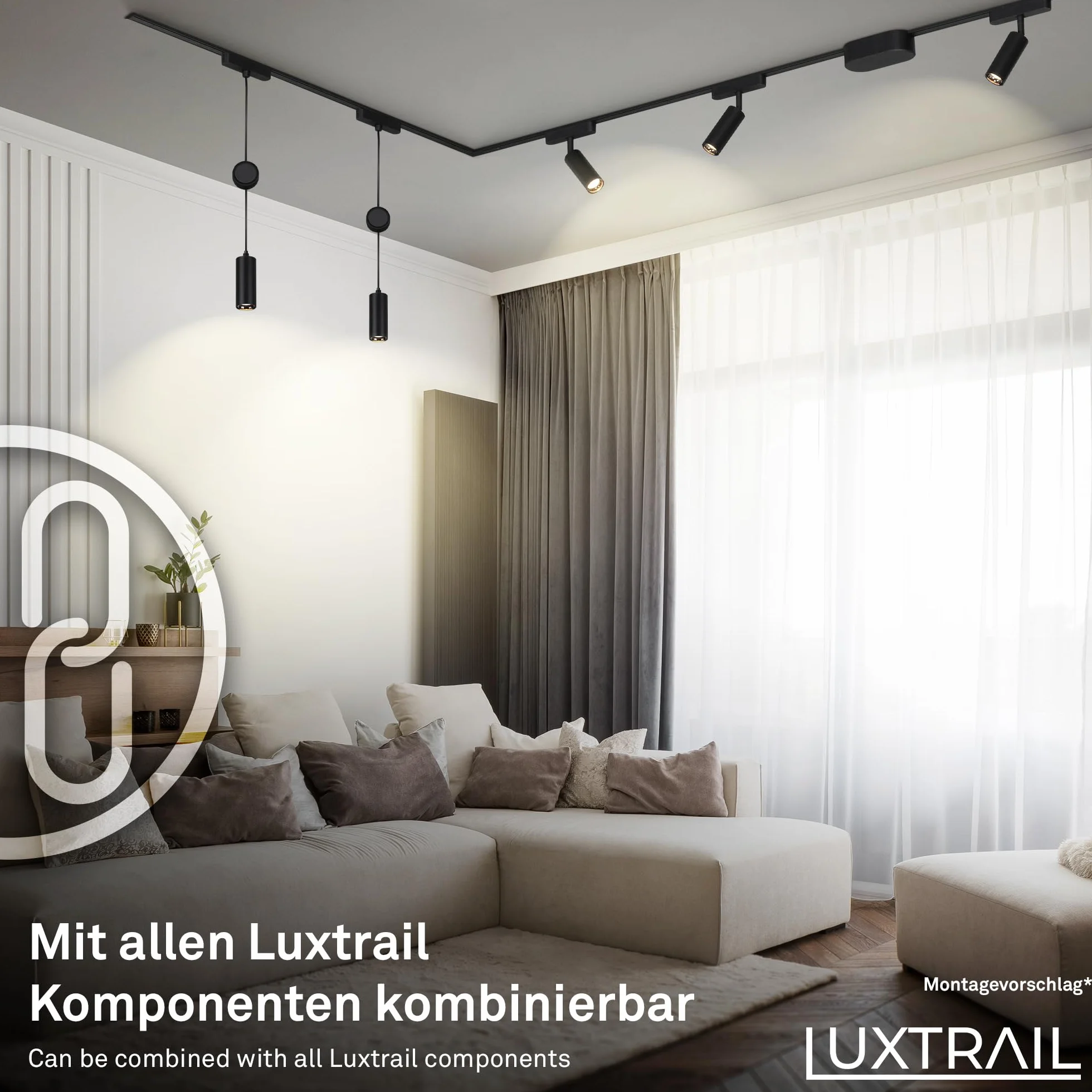 BRILONER Luxtrail Sistema de carriles set de prolongación 2x LED spots extensible orientable 1m negro