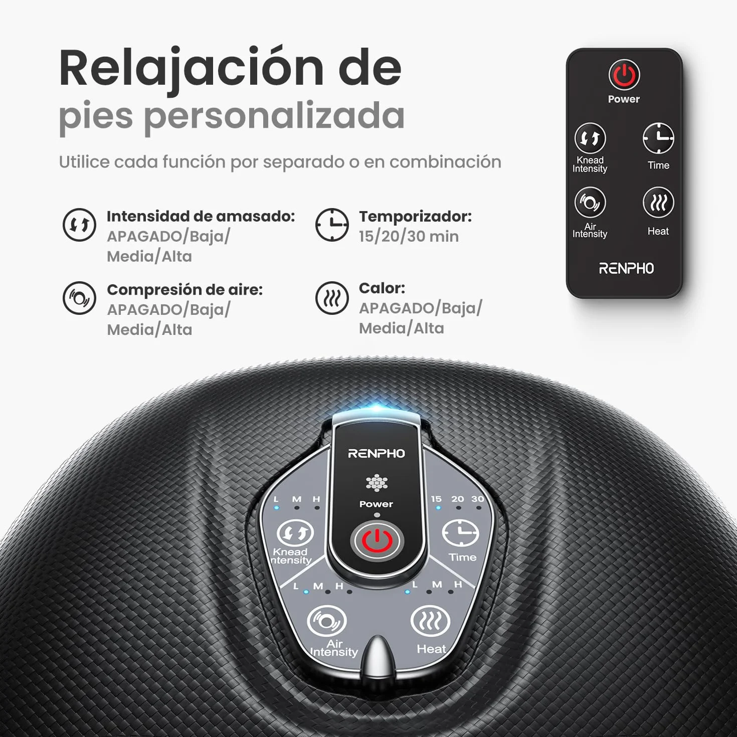 RENPHO Masajeador de pies con calor para fascitis plantar, Shiatsu, Compresión, 3 intensidades