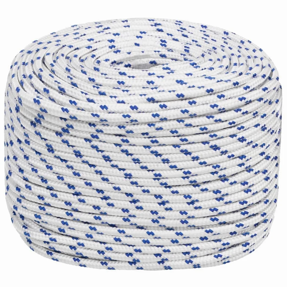 Cuerda de polipropileno blanco de 10 mm, 100 m, 43 g por m, 645 kg de resistencia a la rotura, resistente a la intemperie, para barco, vela, camping, fijación, amarre y seguro