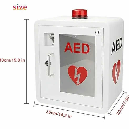 Armario desfibrilador AED montado en pared con luz y alarma para desfibrilación cardíaca