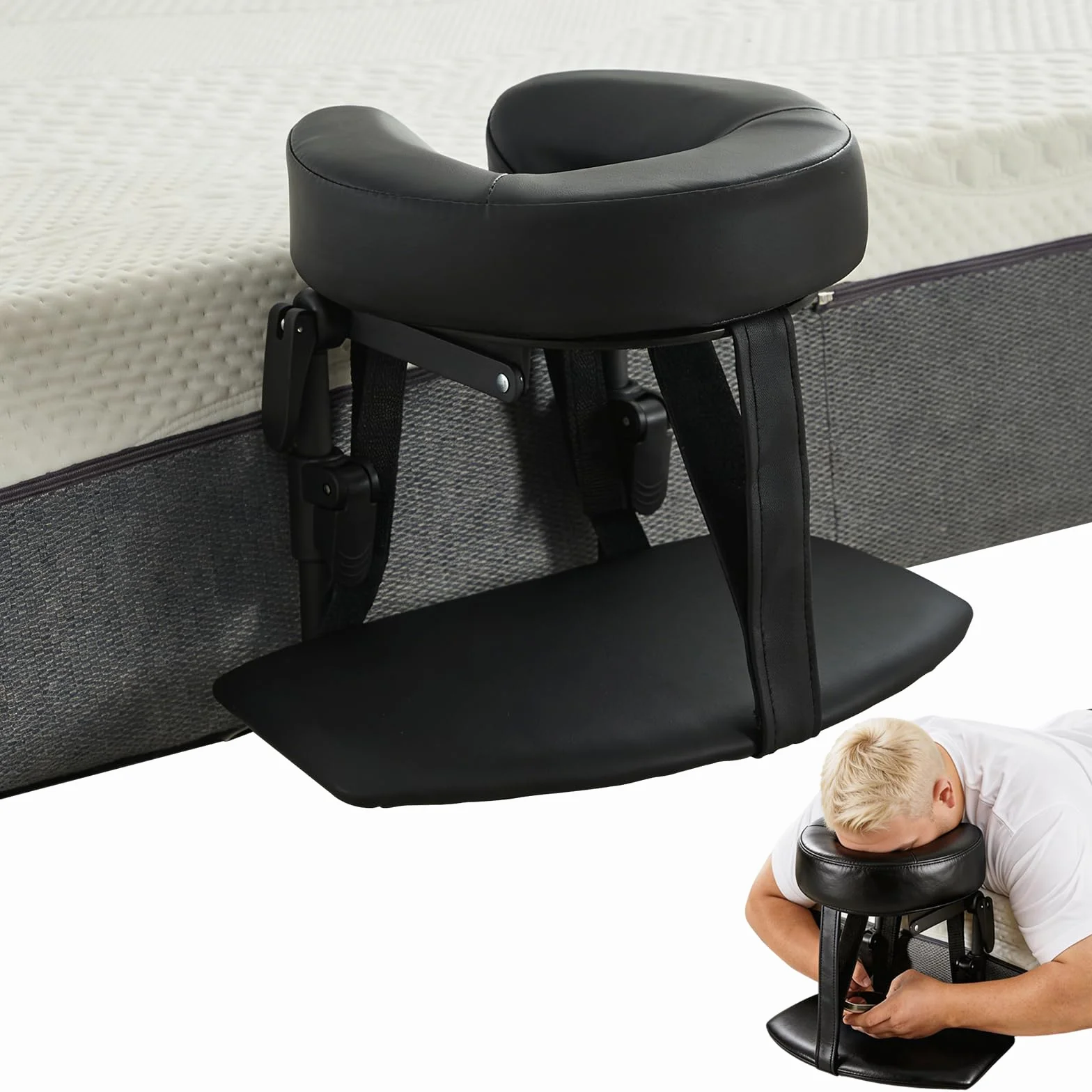 BRGD Reposacabezas de Masaje para Cama, Ajustable 180° con Soporte para Cojín Facial
