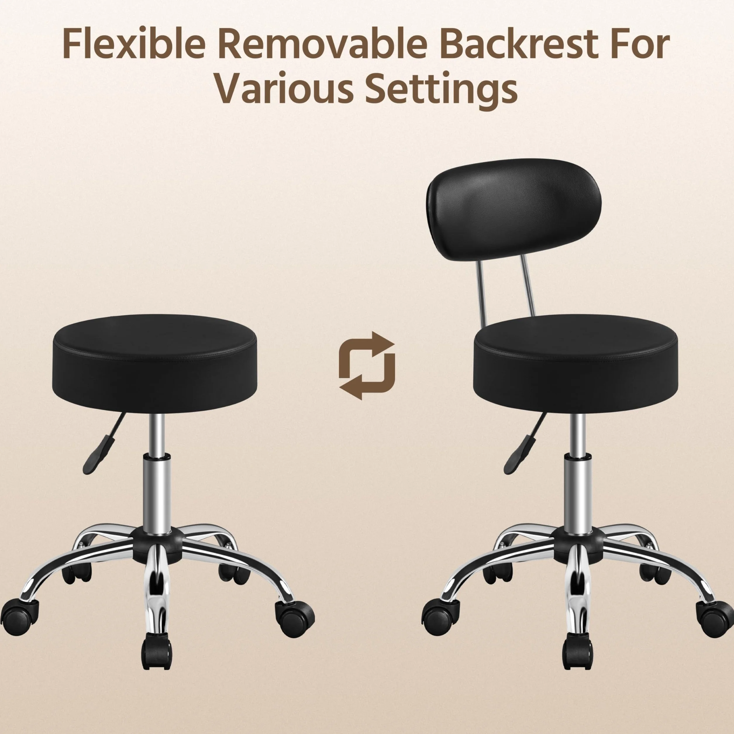 Yaheetech Taburete de Peluquería, Silla Giratorio 360º, Altura Regulable, con Respaldo, Negro