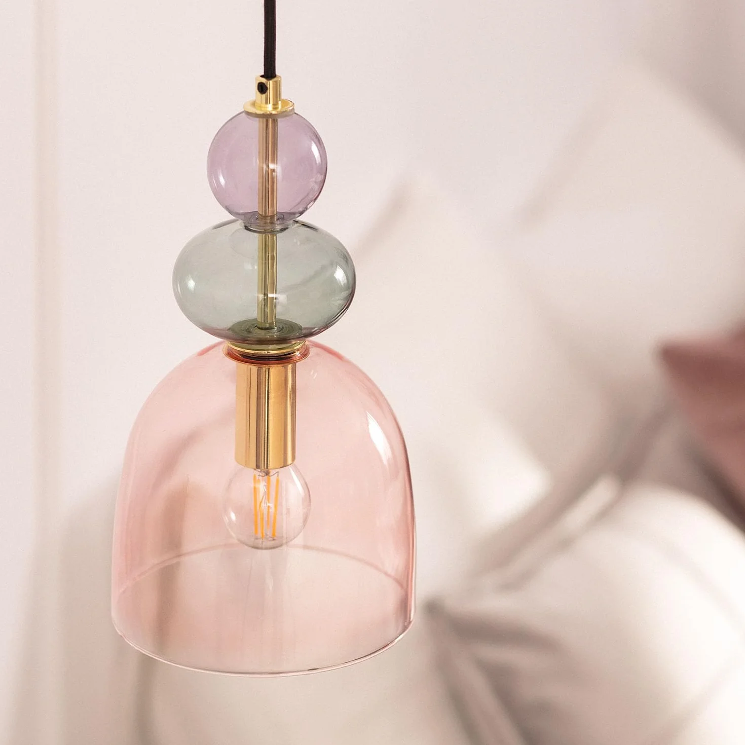 LEDKIA LIGHTING Lámpara Colgante Metal Cristal Baudelaire Rosa E14