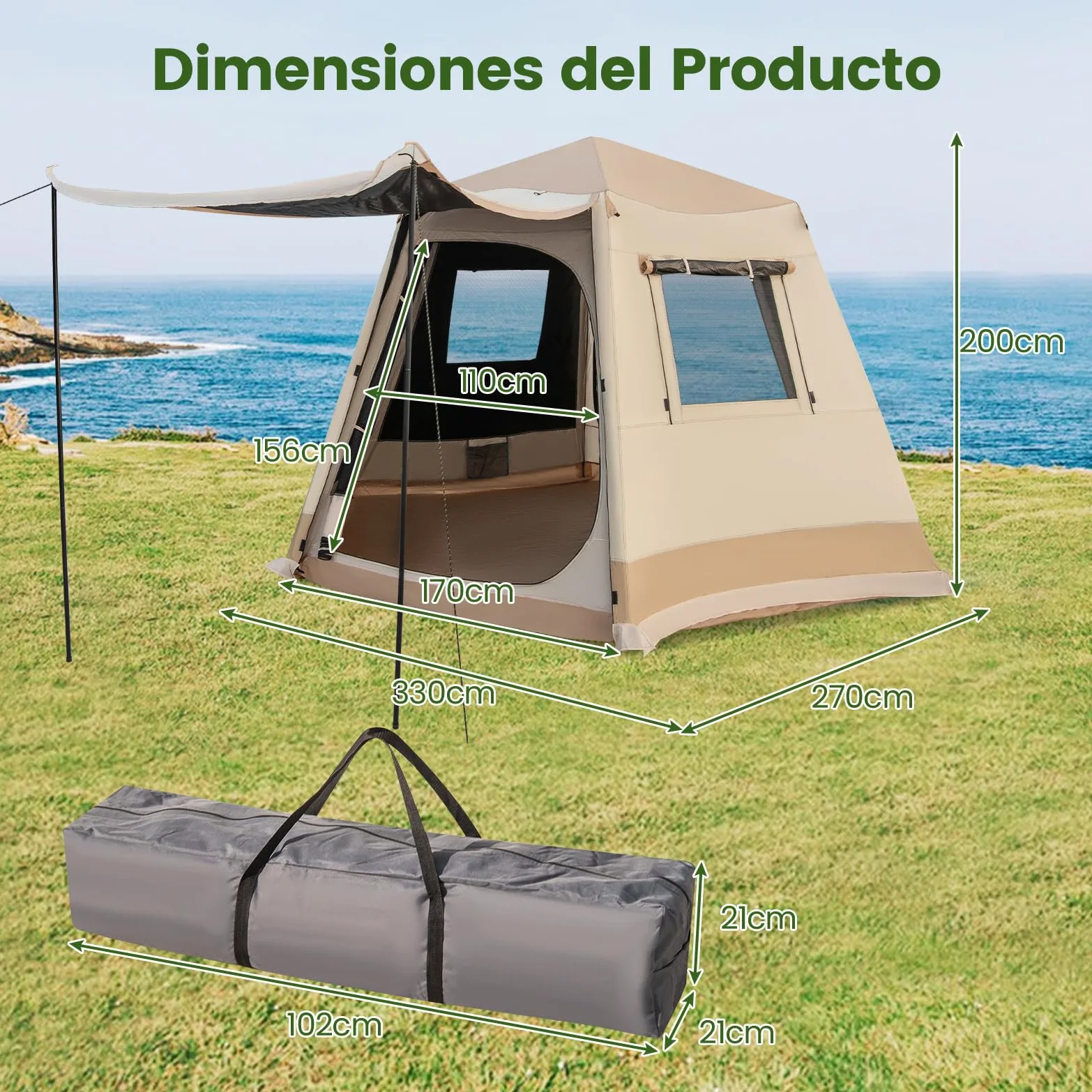 GOPLUS Carpa de Campamento Pop-up con Soporte Automático | Tienda Familiar para 4-6 Personas con Tela Resistente al Sol y la Lluvia, Bolsa de Transporte